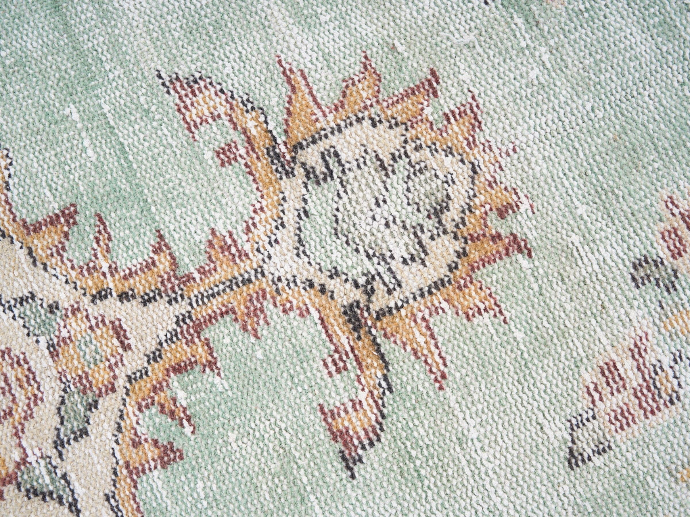 Turkish Manisa area rug in celadon and terracotta, view 7 of 10
