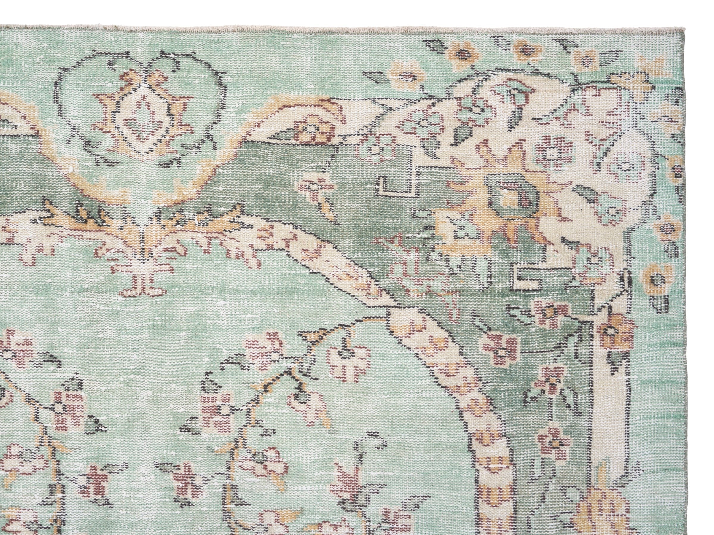 Turkish Manisa area rug in celadon and terracotta, view 8 of 10