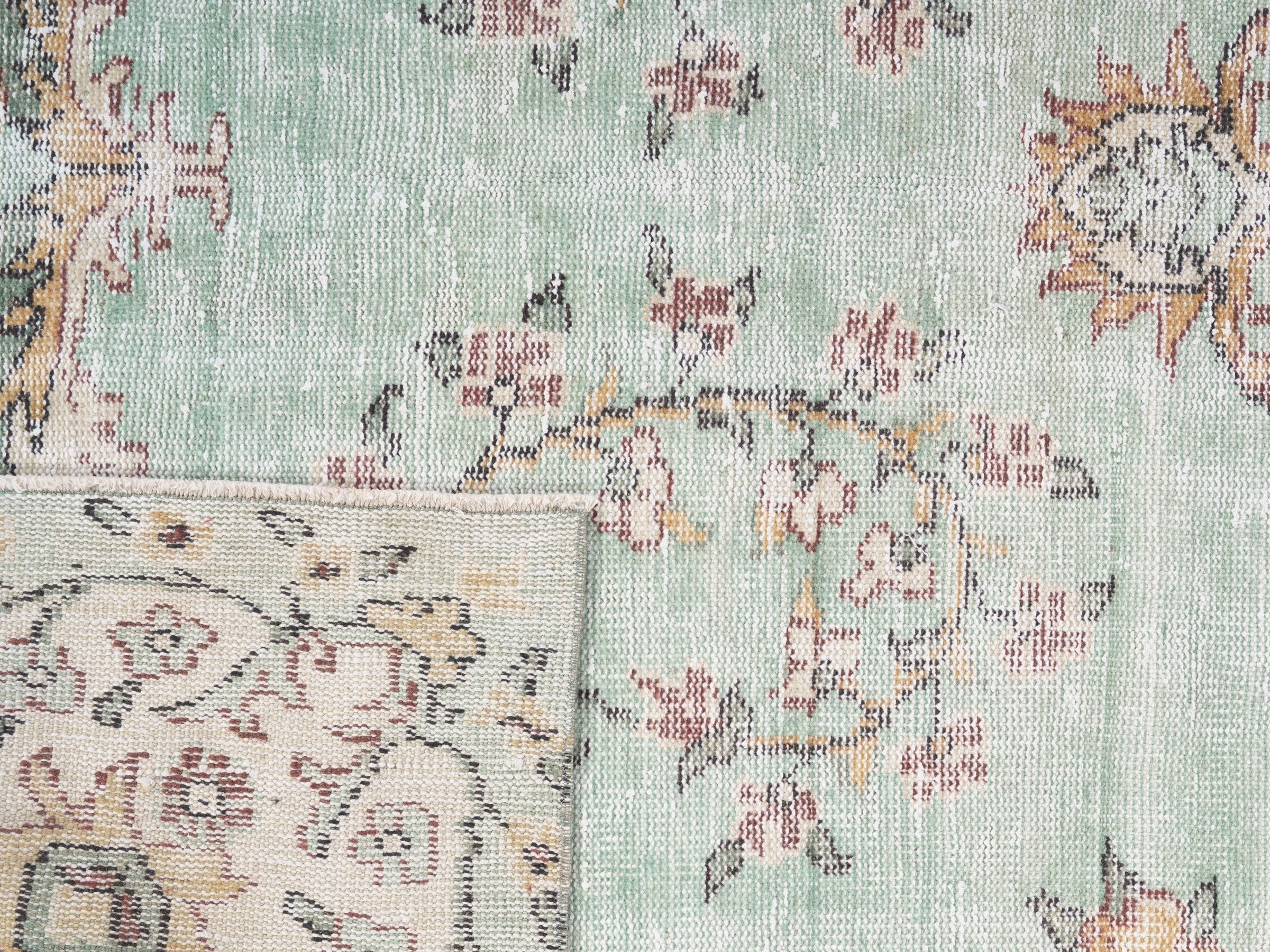Turkish Manisa area rug in celadon and terracotta, view 10 of 10
