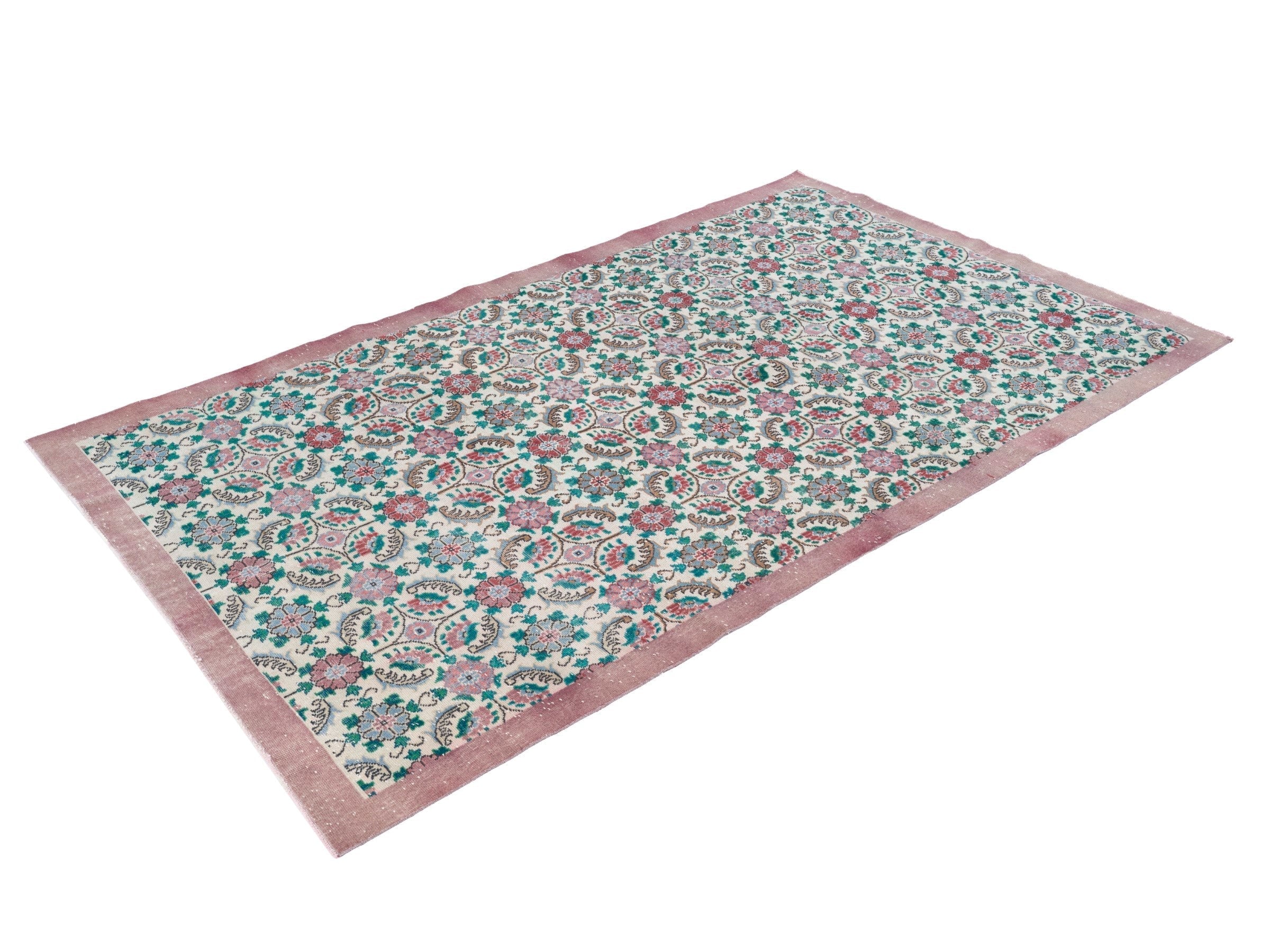 Turkish Isparta area rug in cream and teal, view 3 of 10