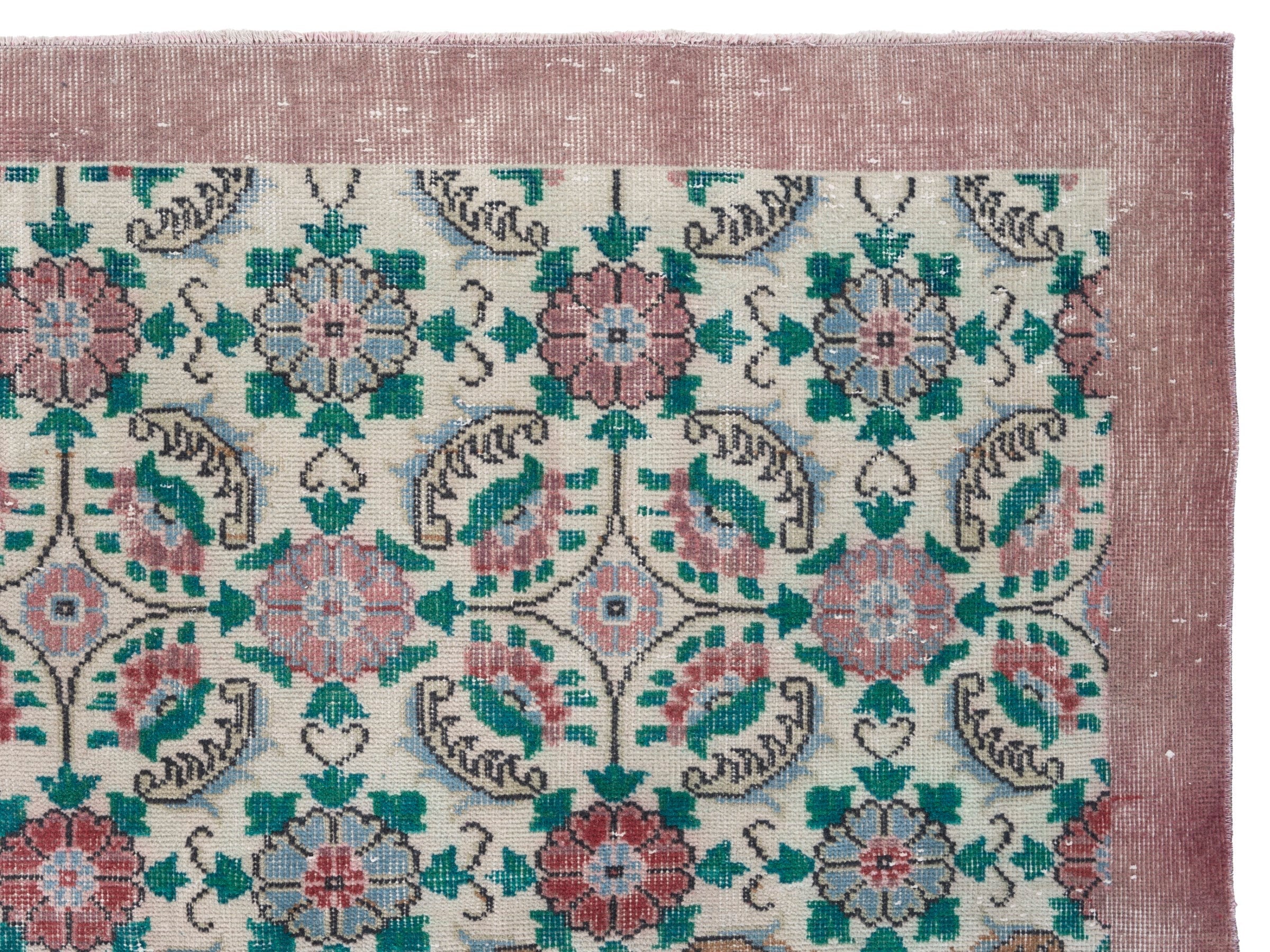 Turkish Isparta area rug in cream and teal, view 8 of 10