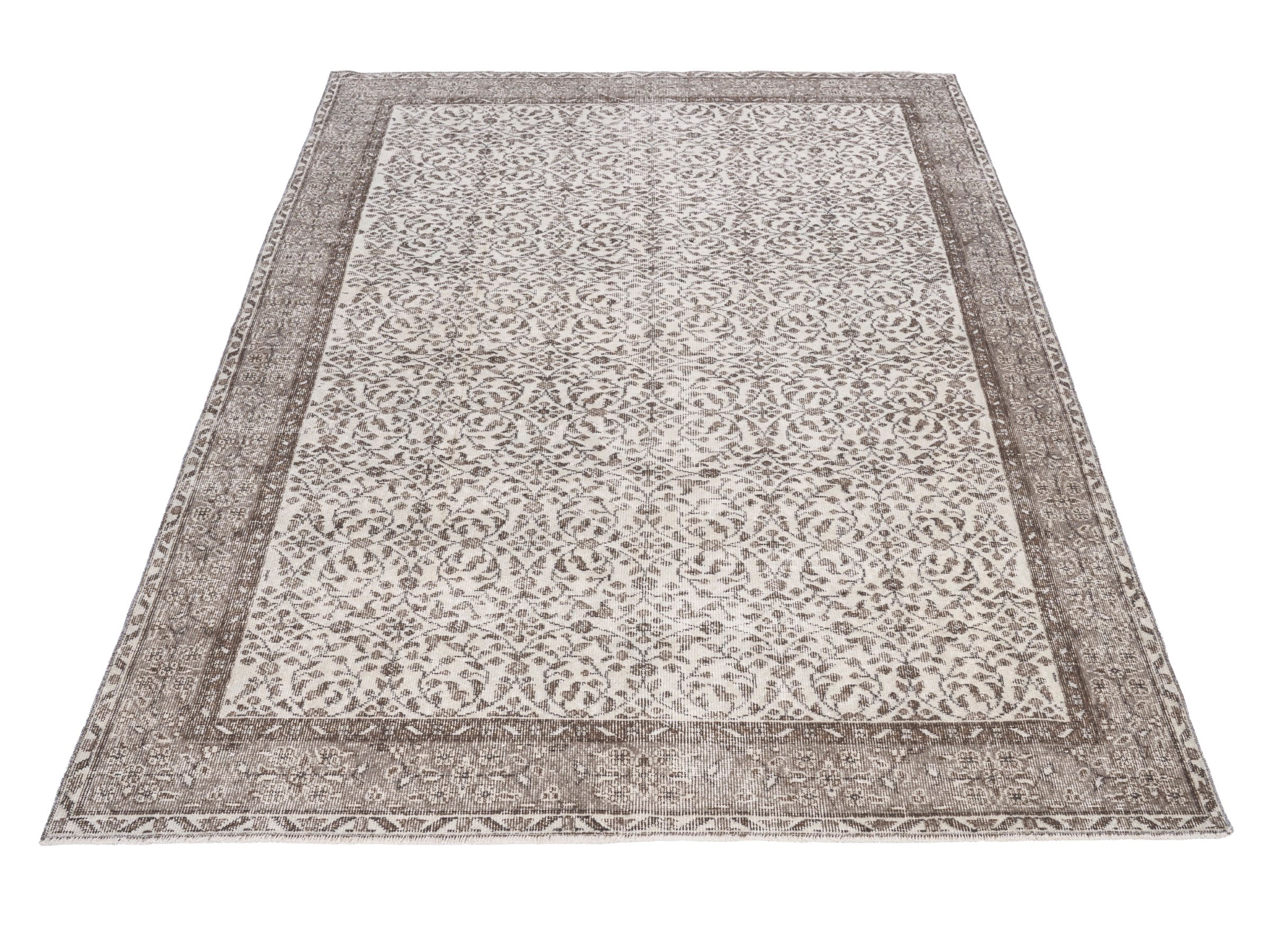 Turkish Isparta area rug in cream and greige, view 2 of 10