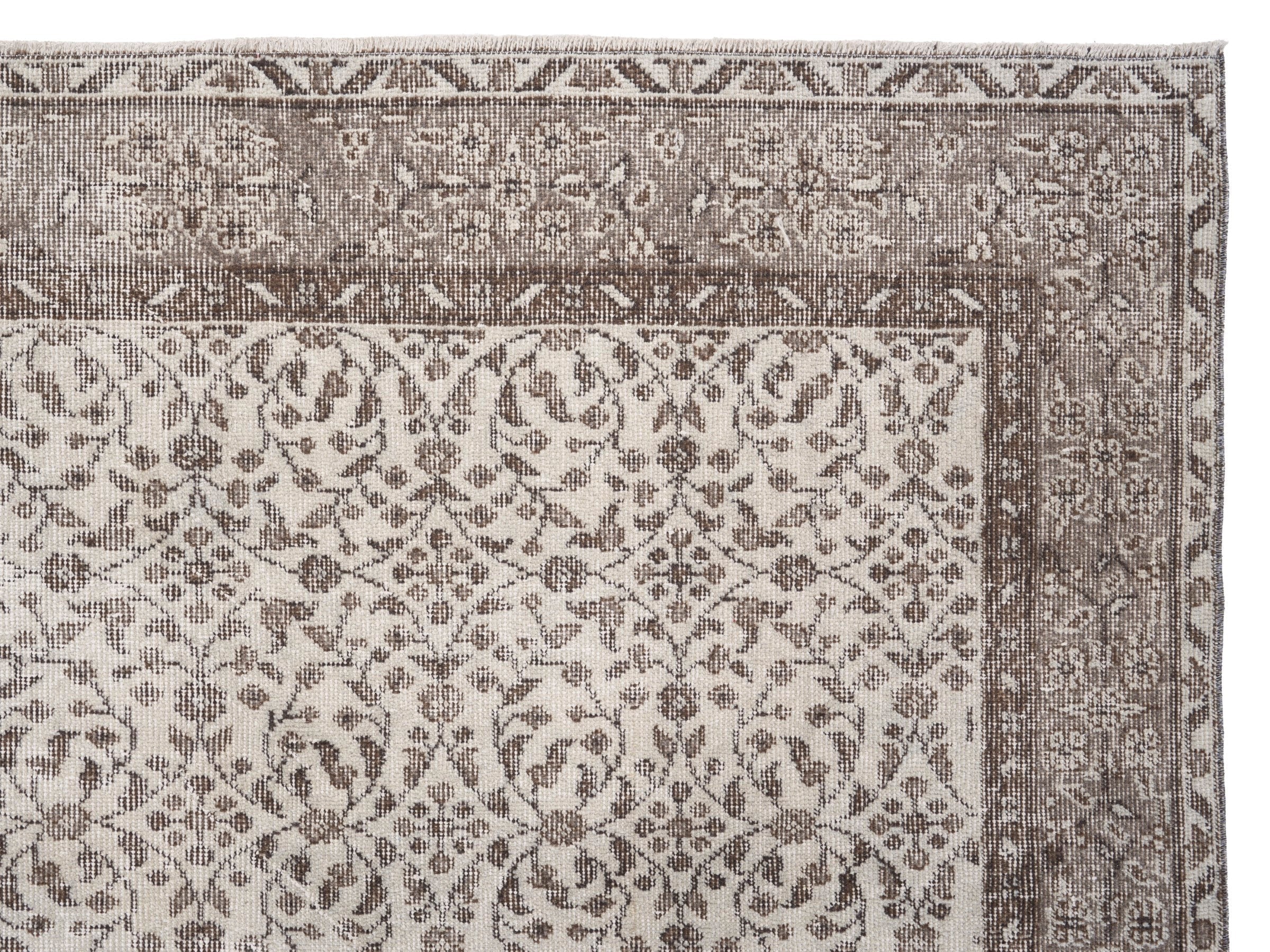 Turkish Isparta area rug in cream and greige, view 8 of 10