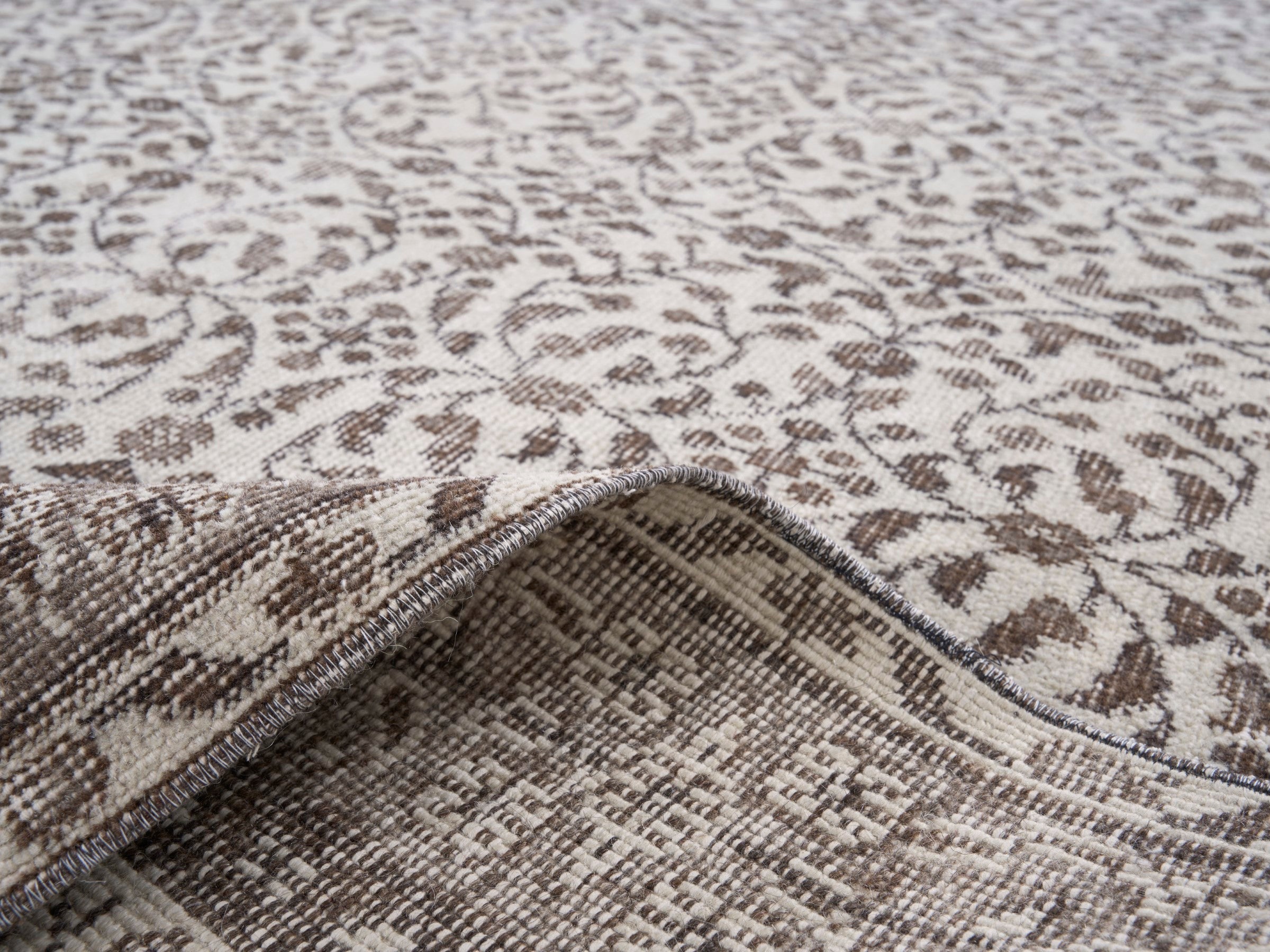 Turkish Isparta area rug in cream and greige, view 9 of 10