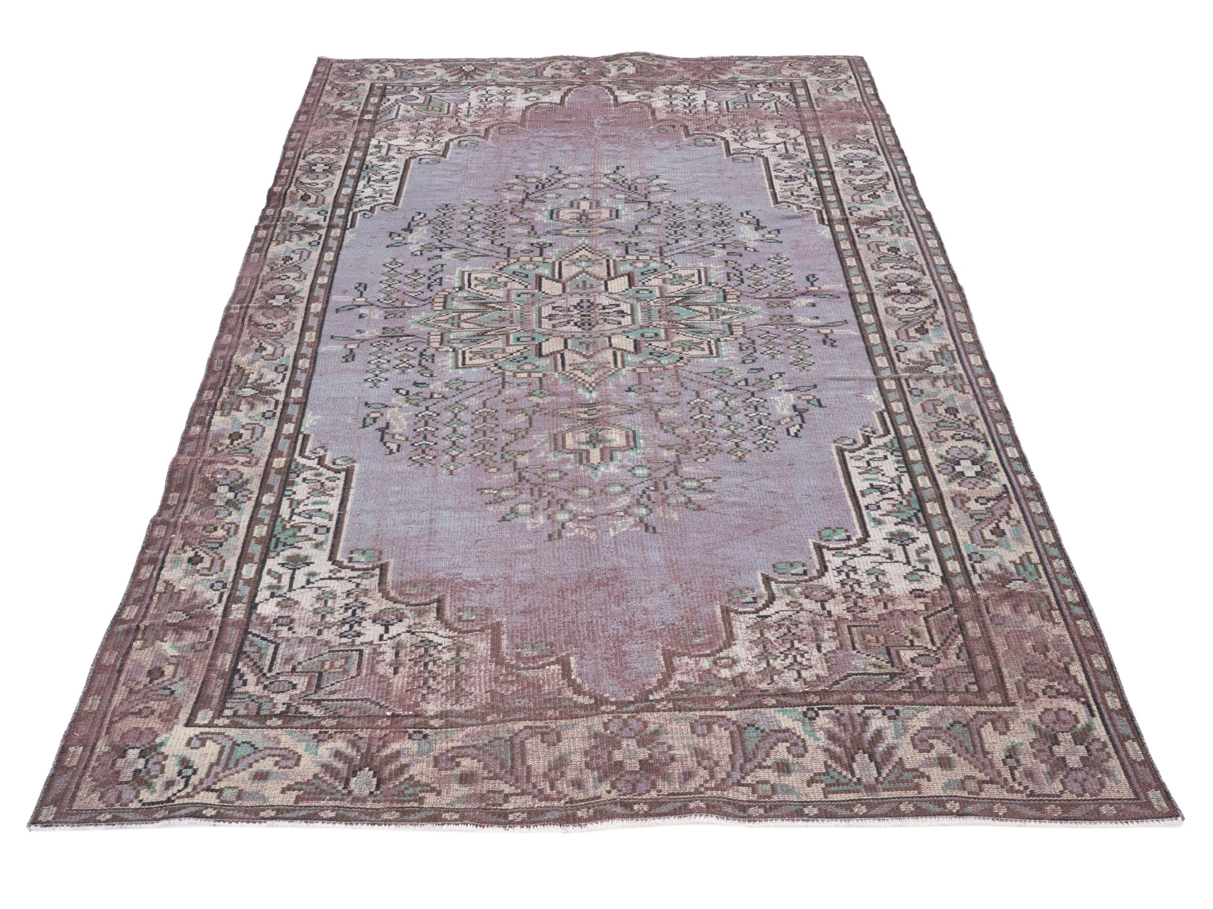 Turkish Manisa area rug in dusty rose and cream, view 2 of 10