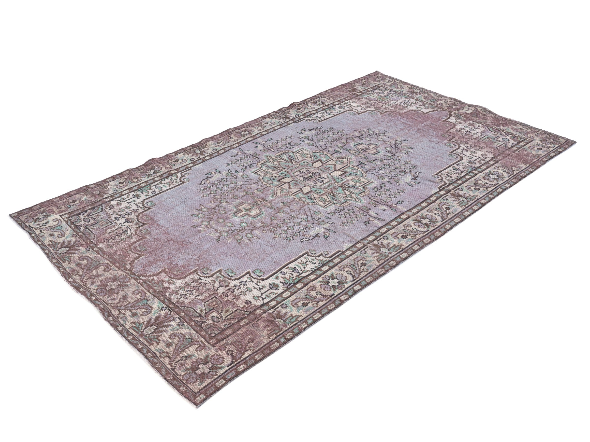 Turkish Manisa area rug in dusty rose and cream, view 3 of 10