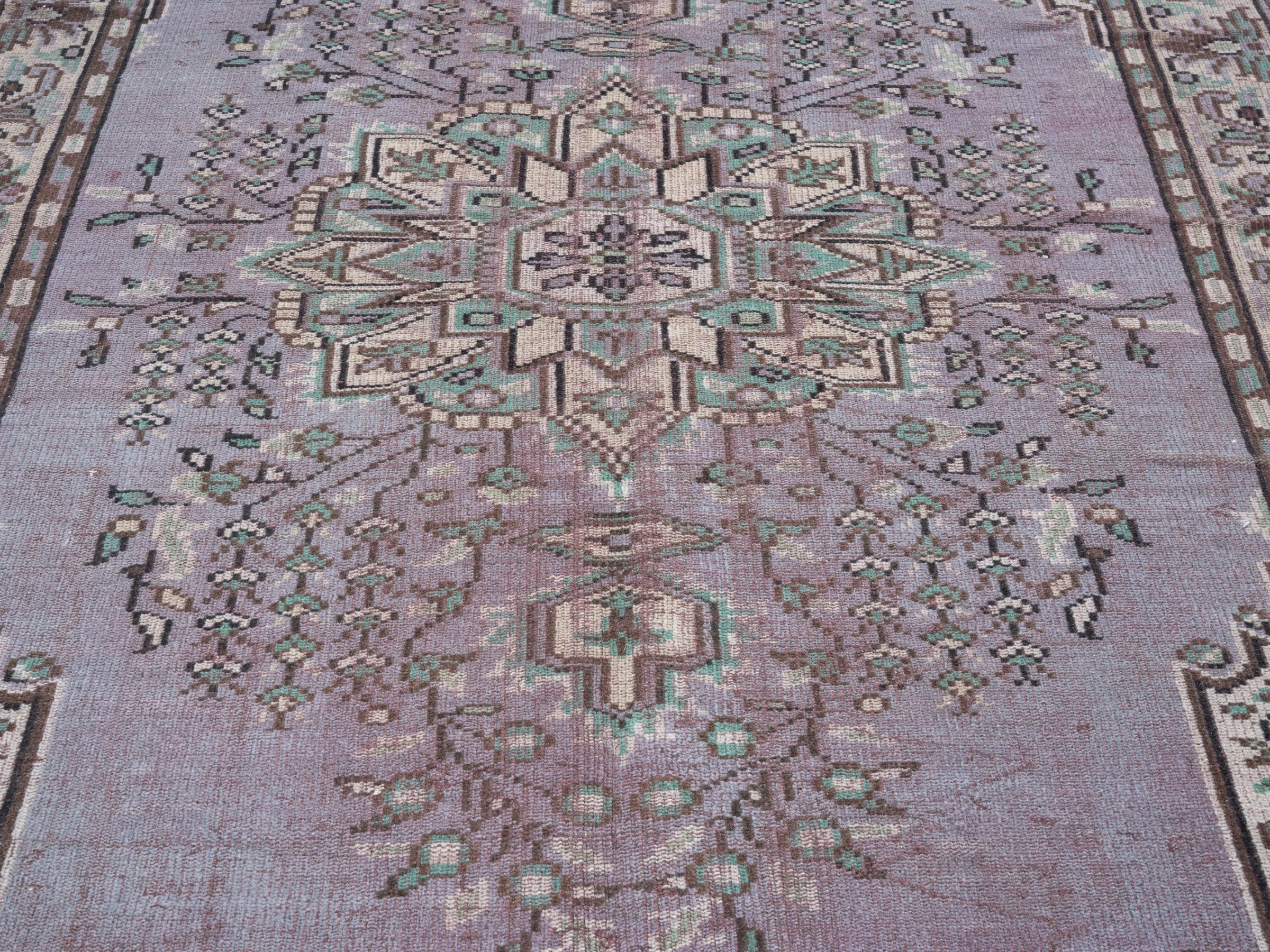 Turkish Manisa area rug in dusty rose and cream, view 4 of 10
