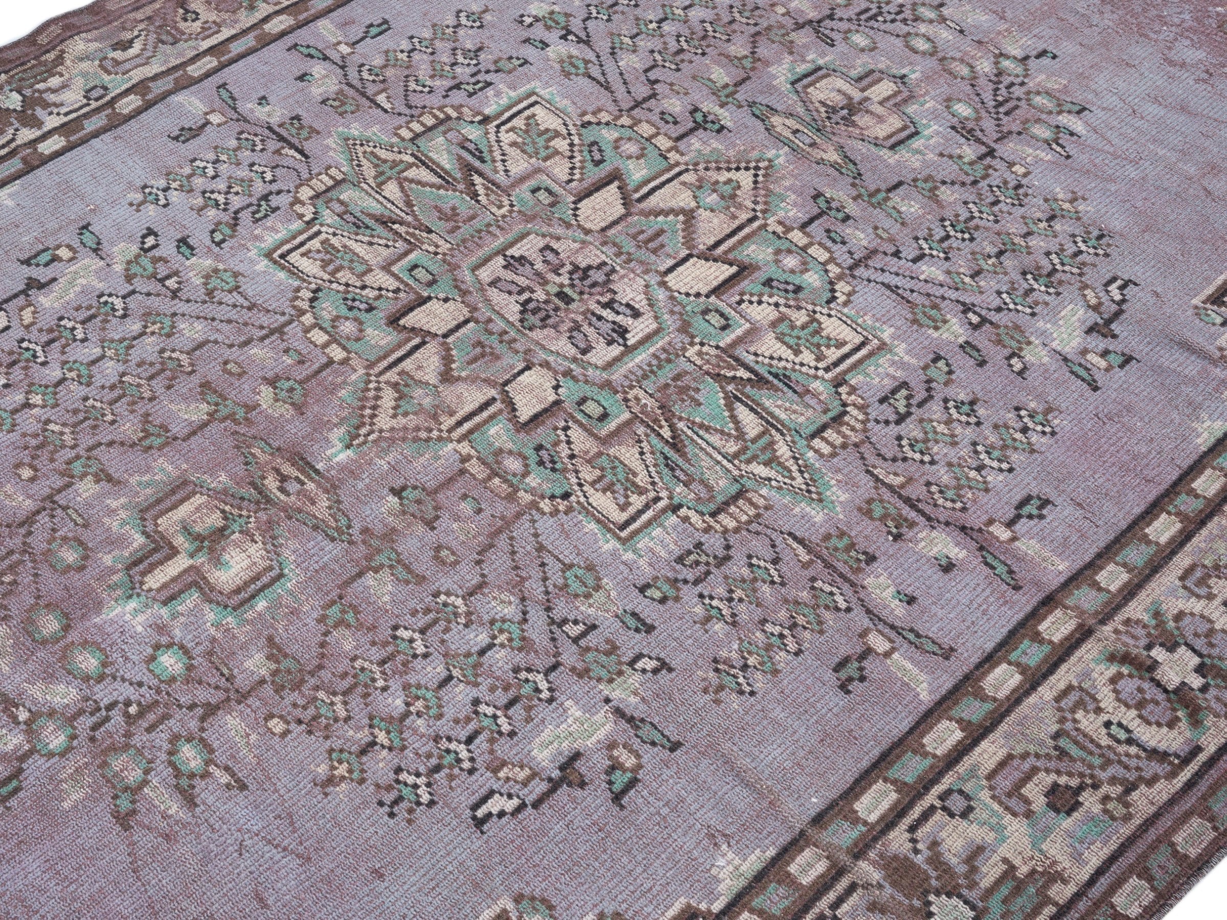 Turkish Manisa area rug in dusty rose and cream, view 5 of 10