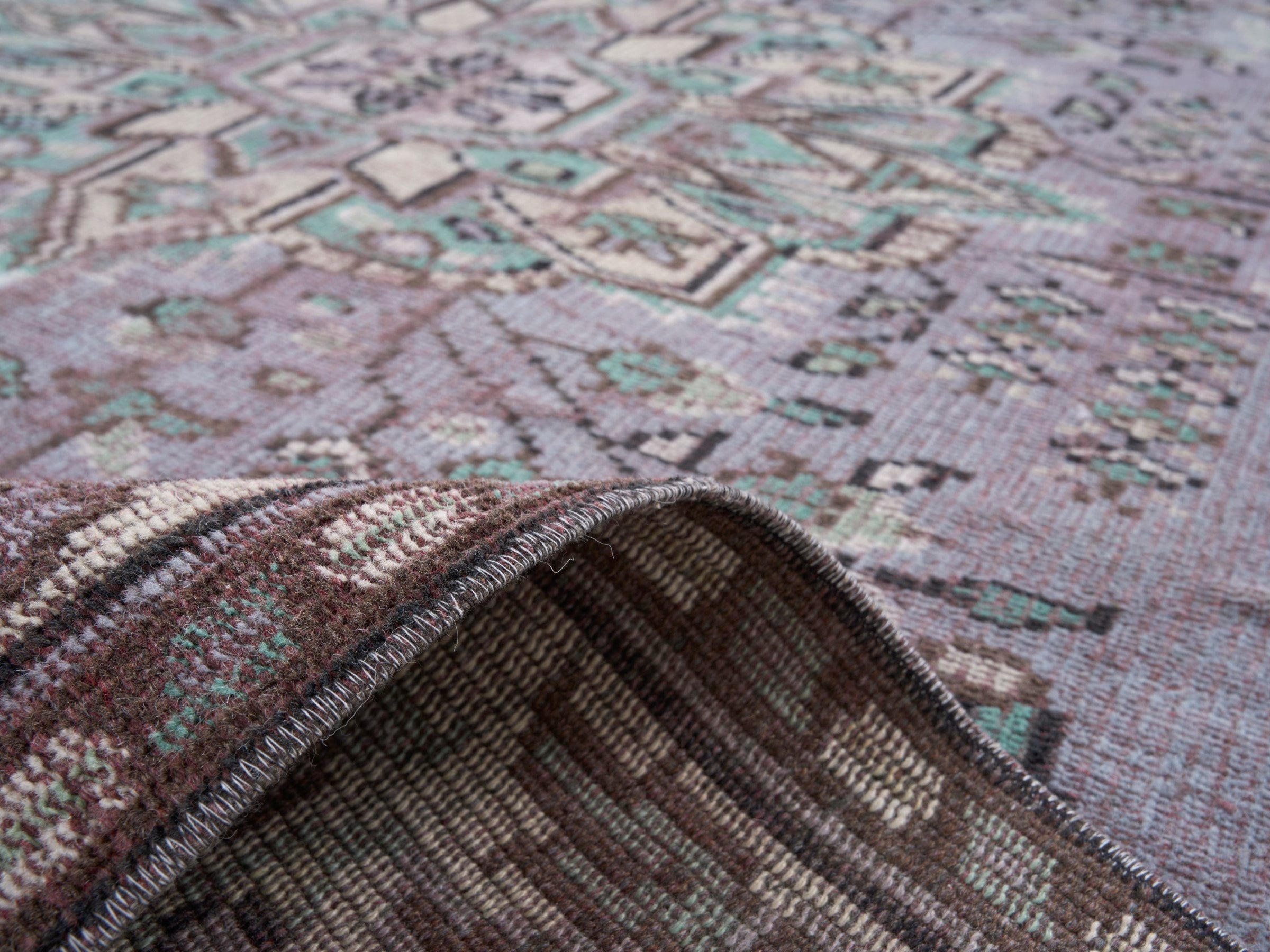 Turkish Manisa area rug in dusty rose and cream, view 9 of 10
