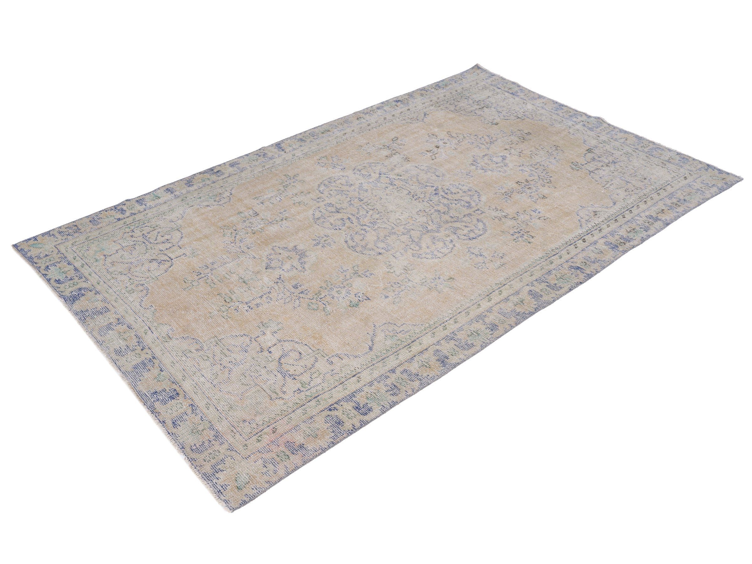 Turkish Manisa area rug in beige and dusty blue, view 3 of 10