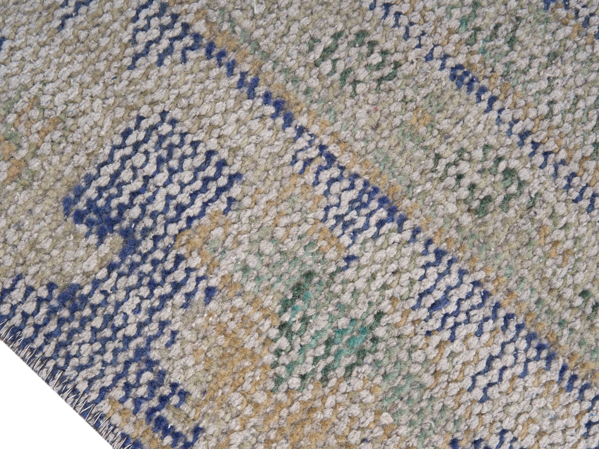 Turkish Manisa area rug in beige and dusty blue, view 6 of 10