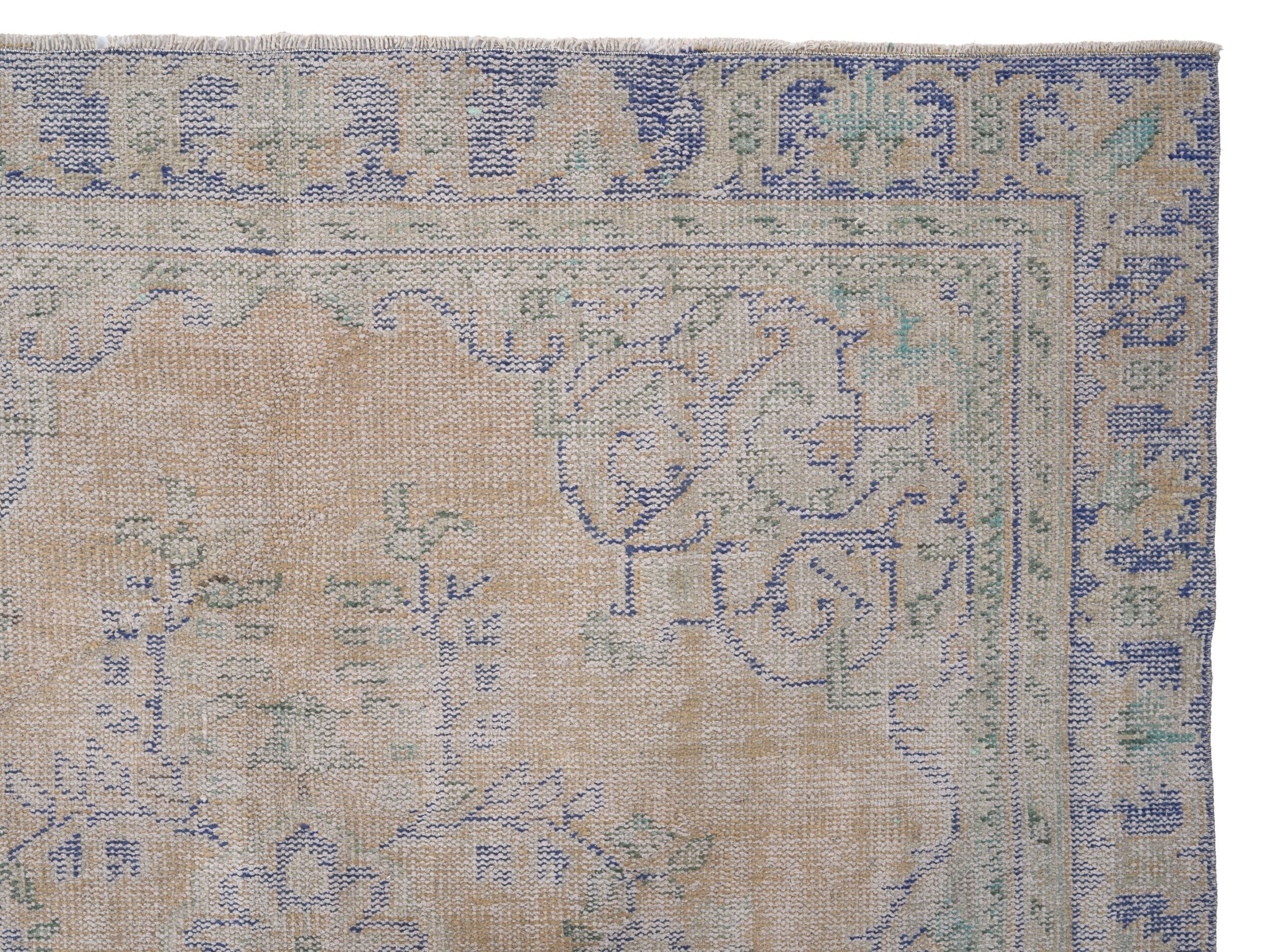 Turkish Manisa area rug in beige and dusty blue, view 8 of 10