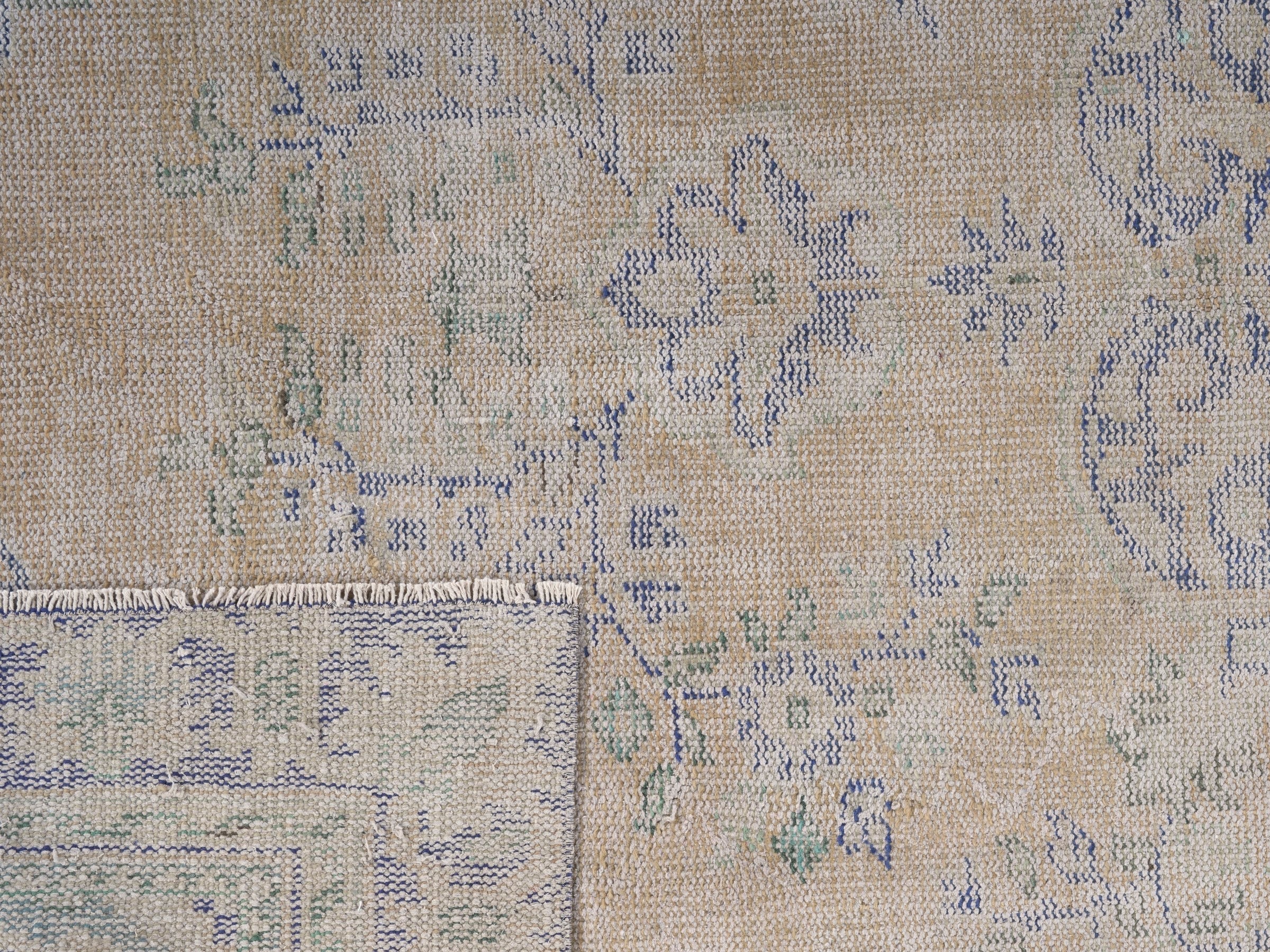 Turkish Manisa area rug in beige and dusty blue, view 10 of 10