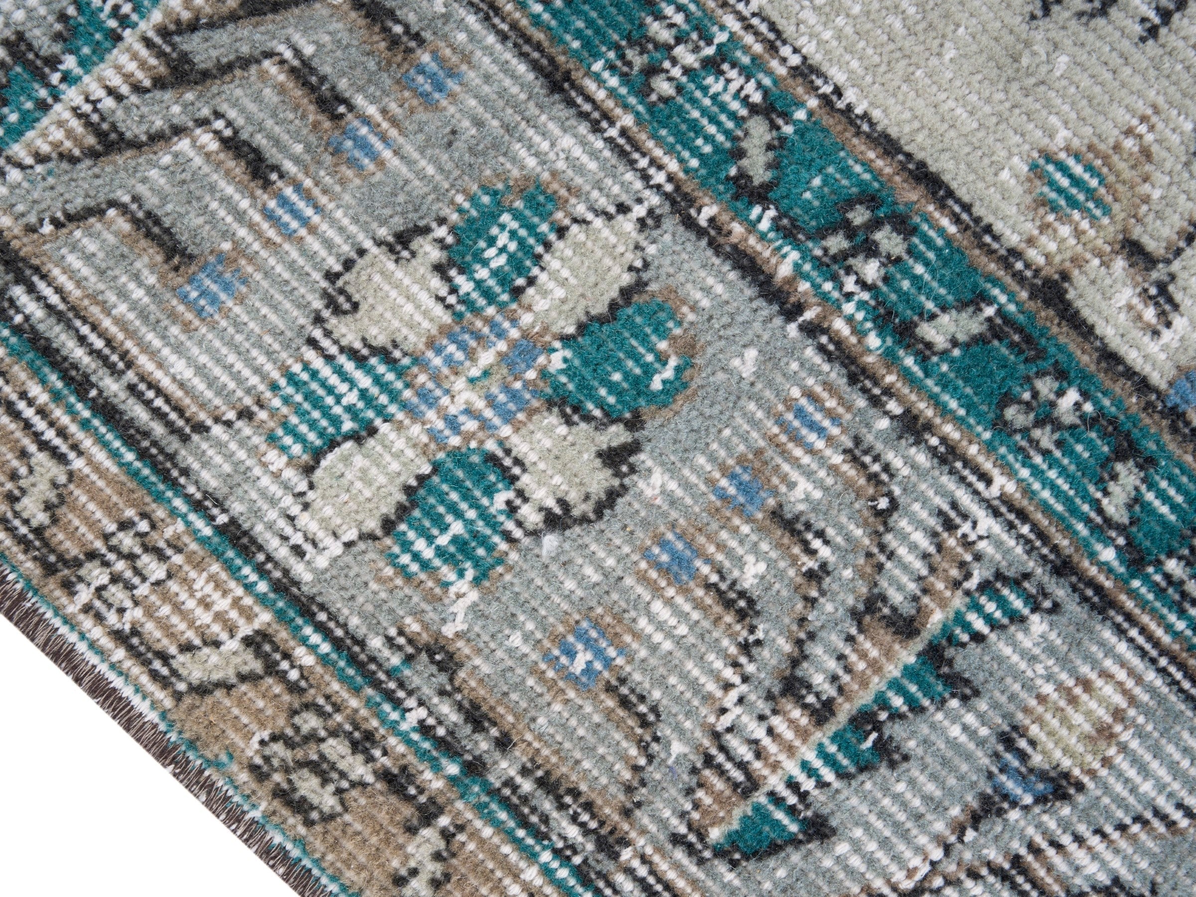 Turkish Manisa area rug in ivory and denim, view 6 of 10
