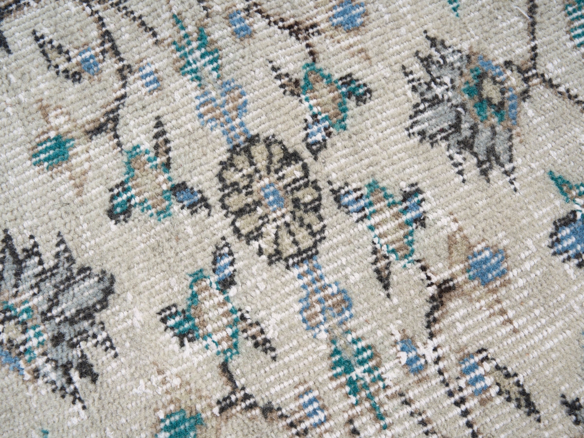 Turkish Manisa area rug in ivory and denim, view 7 of 10