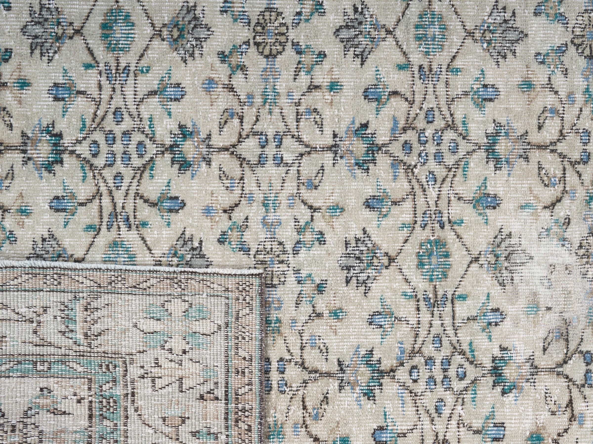Turkish Manisa area rug in ivory and denim, view 10 of 10