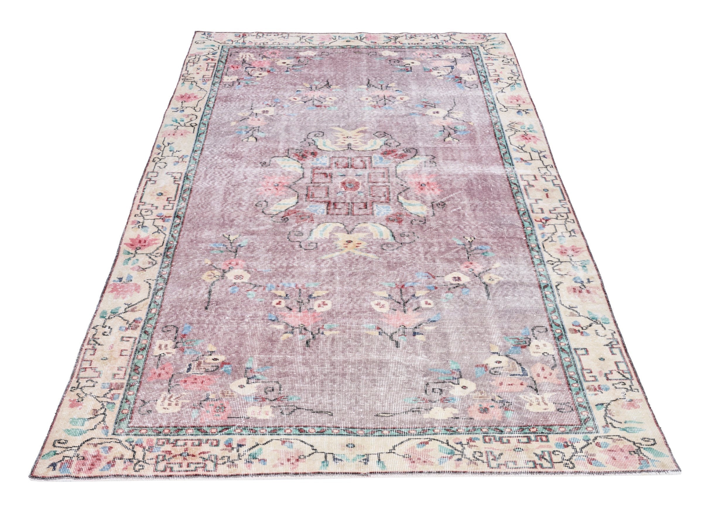 Turkish Isparta area rug in dusty rose and muted pink, view 2 of 10
