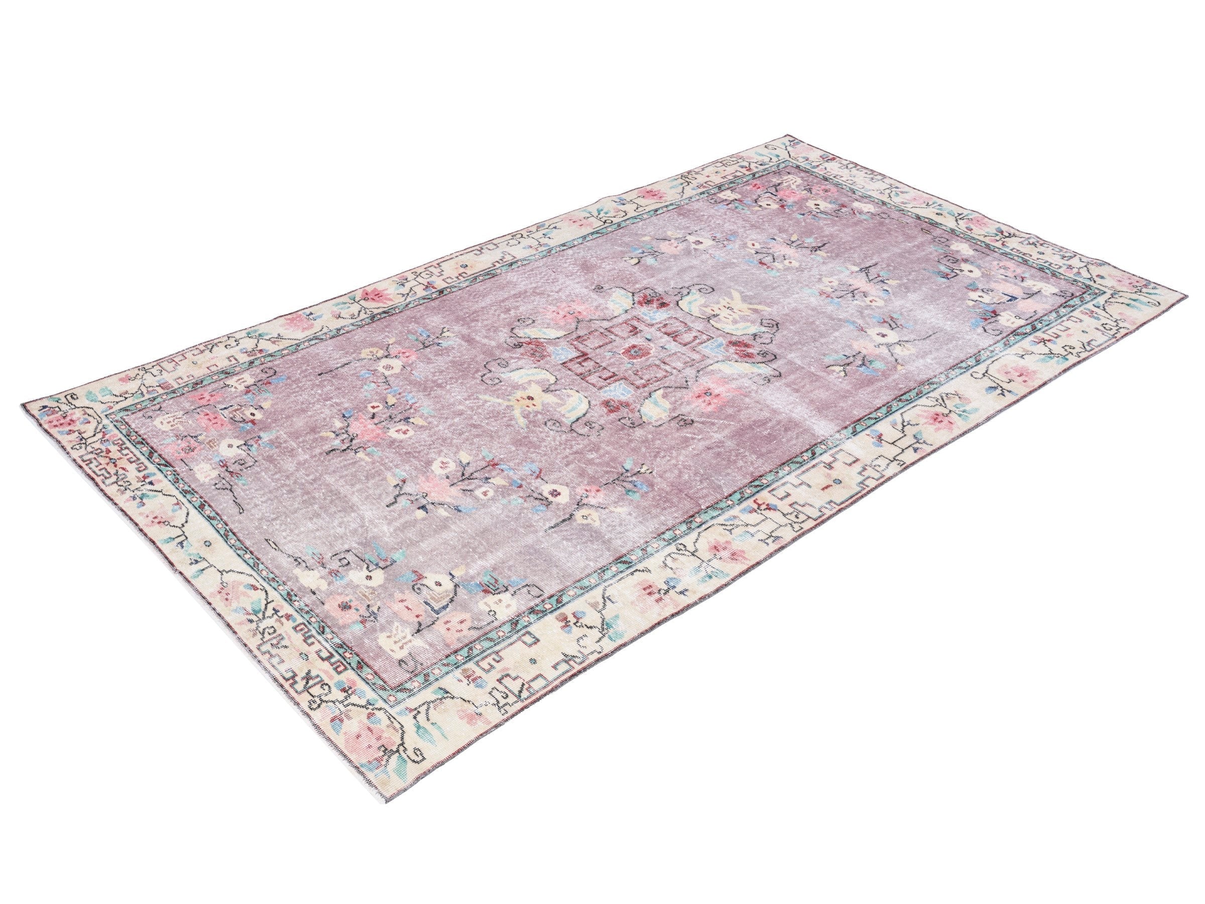 Turkish Isparta area rug in dusty rose and muted pink, view 3 of 10