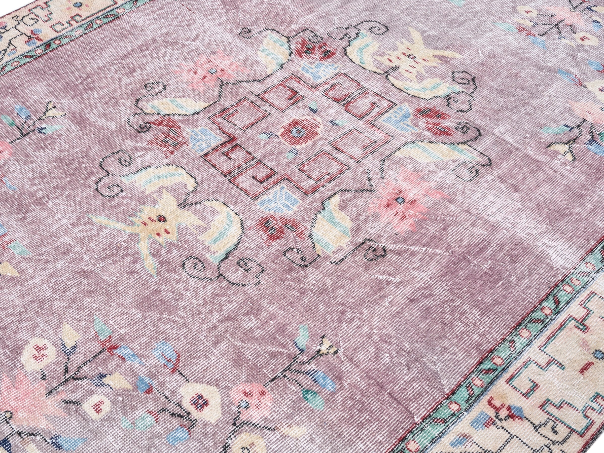 Turkish Isparta area rug in dusty rose and muted pink, view 5 of 10
