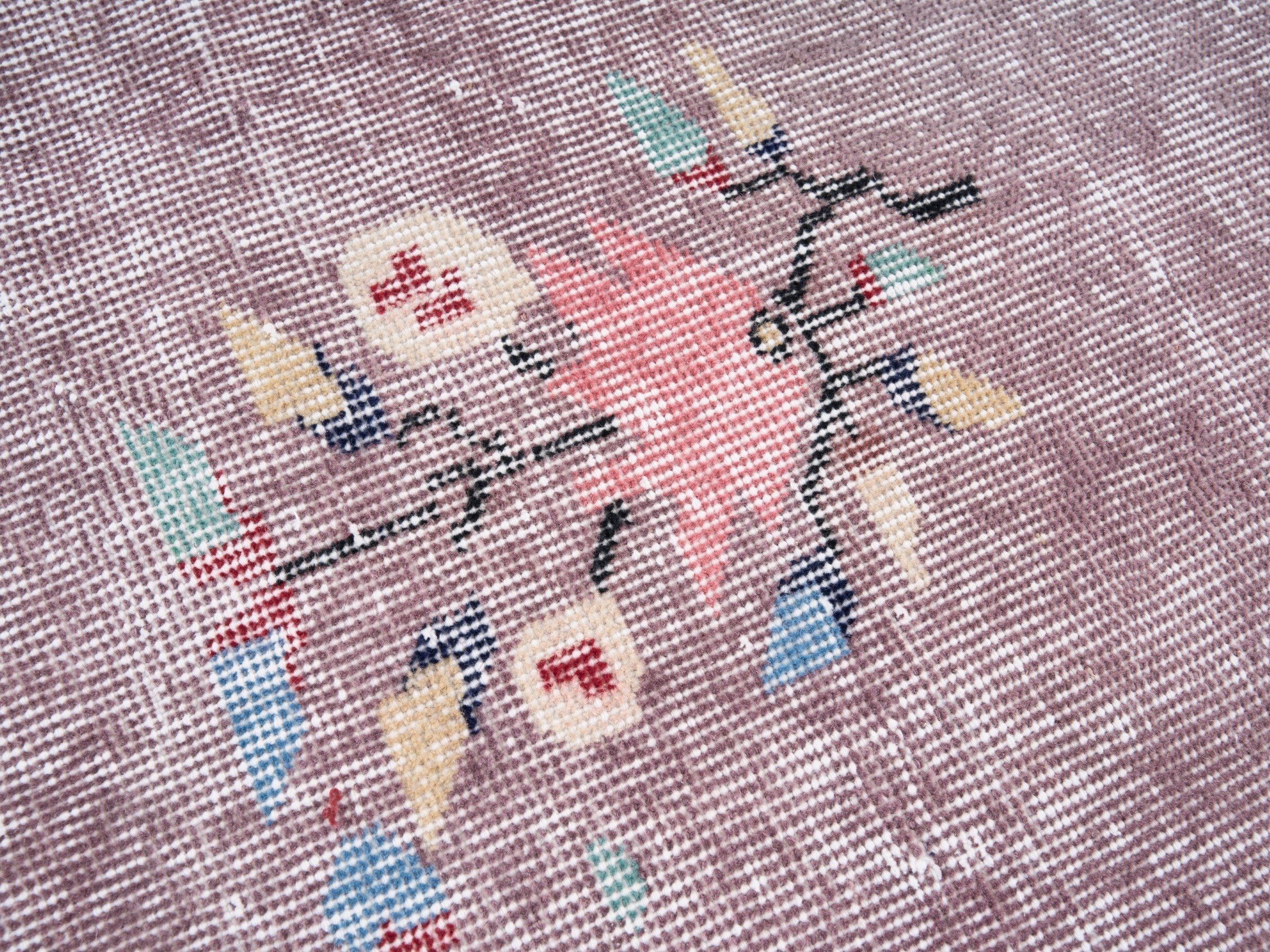 Turkish Isparta area rug in dusty rose and muted pink, view 7 of 10