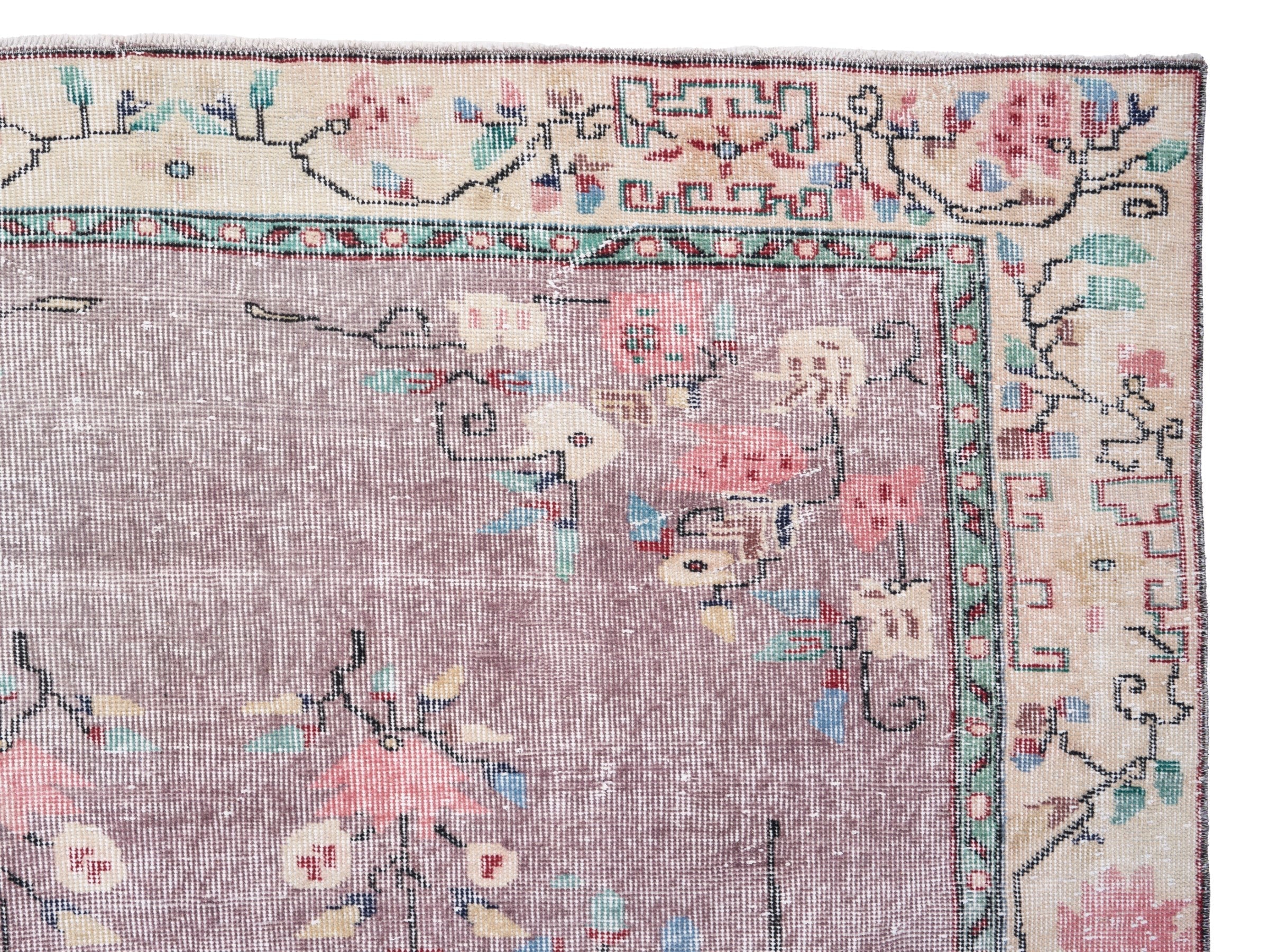 Turkish Isparta area rug in dusty rose and muted pink, view 8 of 10