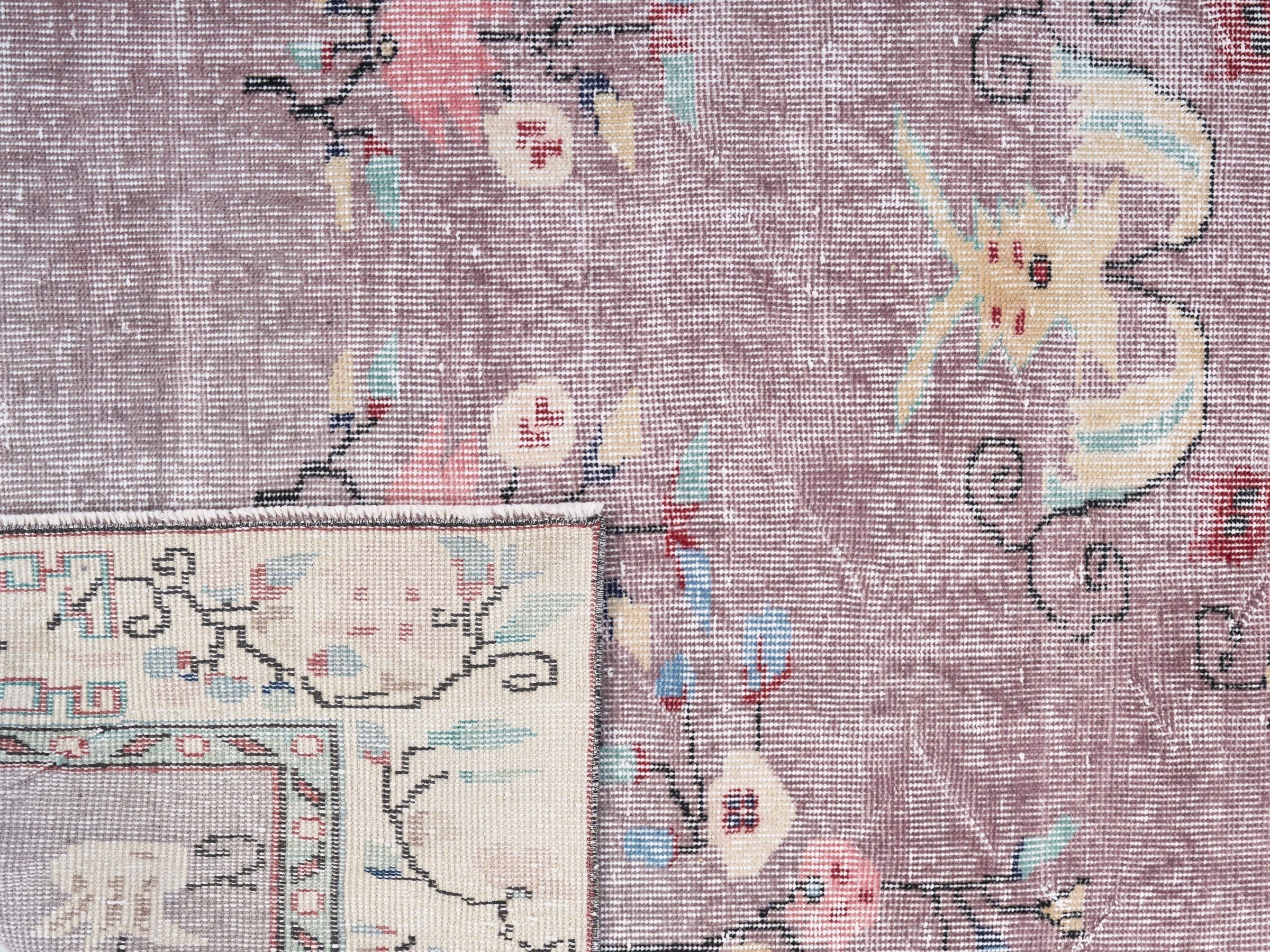 Turkish Isparta area rug in dusty rose and muted pink, view 10 of 10
