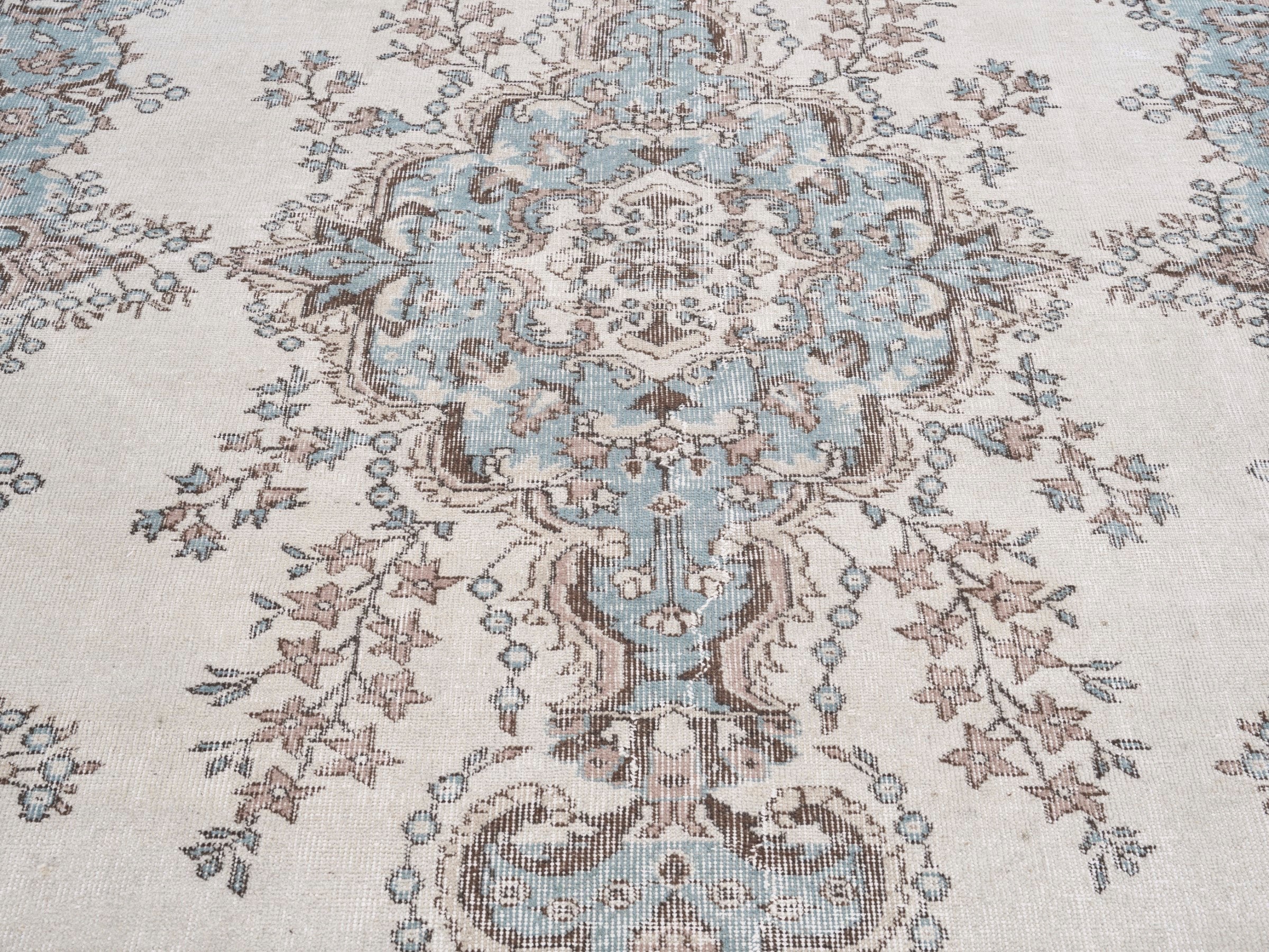 Turkish Isparta area rug in ivory and taupe, view 4 of 10
