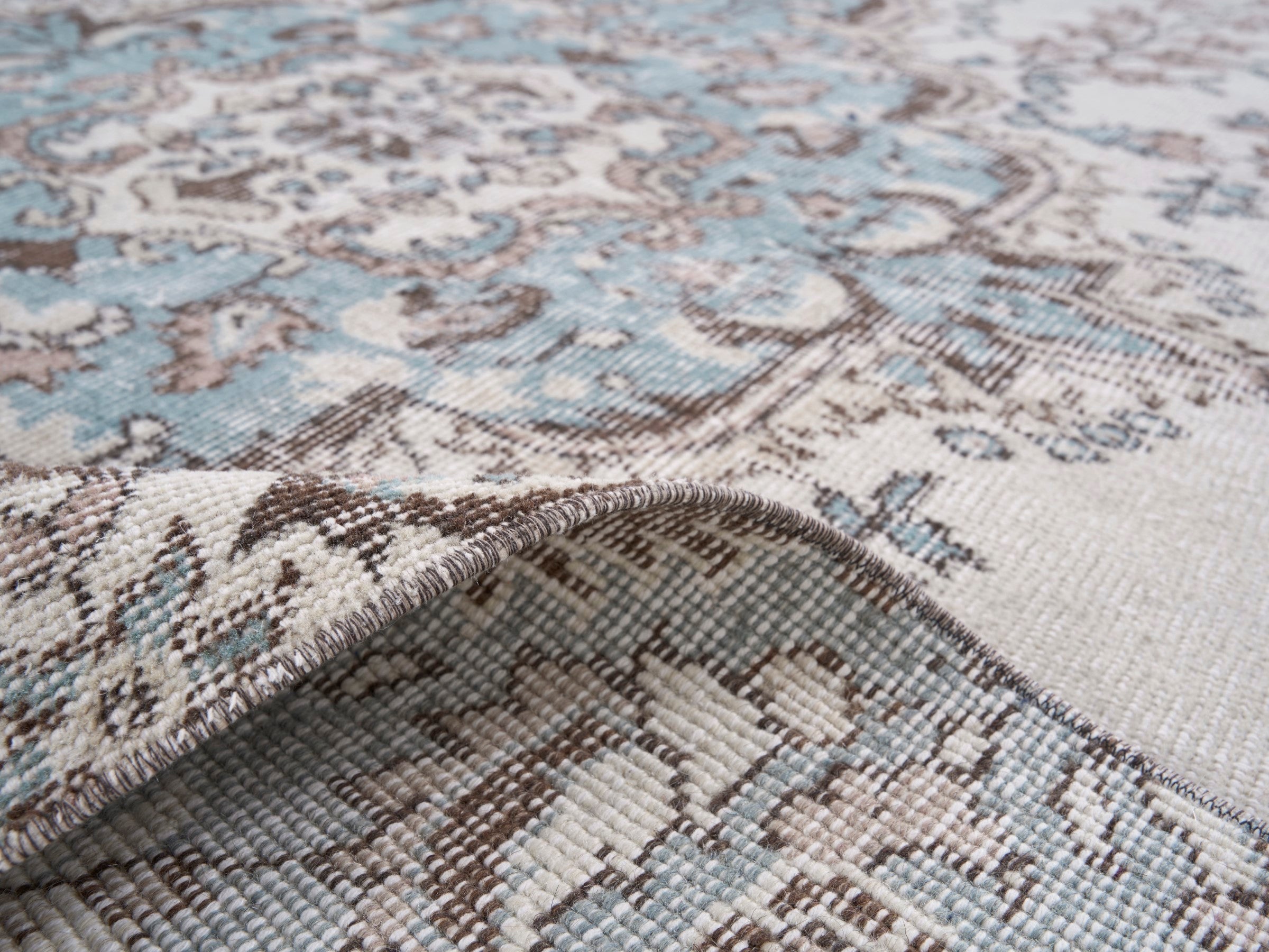 Turkish Isparta area rug in ivory and taupe, view 9 of 10