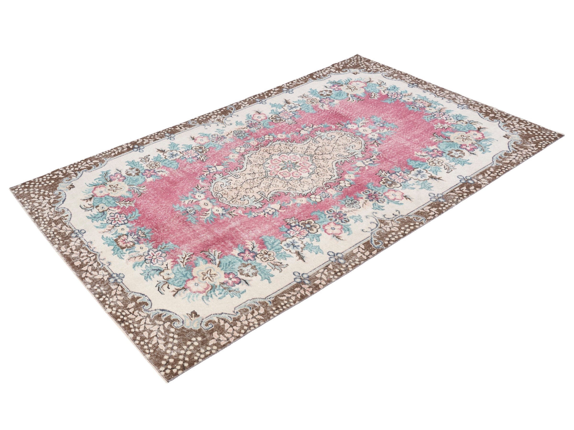 Turkish Isparta area rug in rose and cream, view 3 of 10