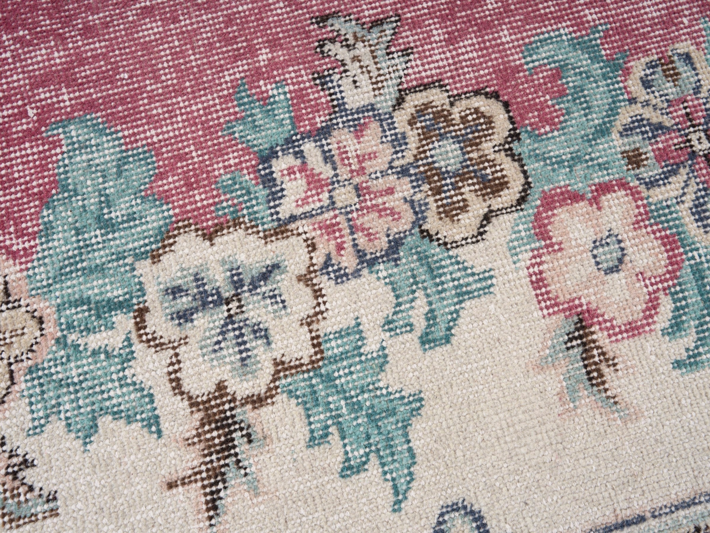 Turkish Isparta area rug in rose and cream, view 7 of 10