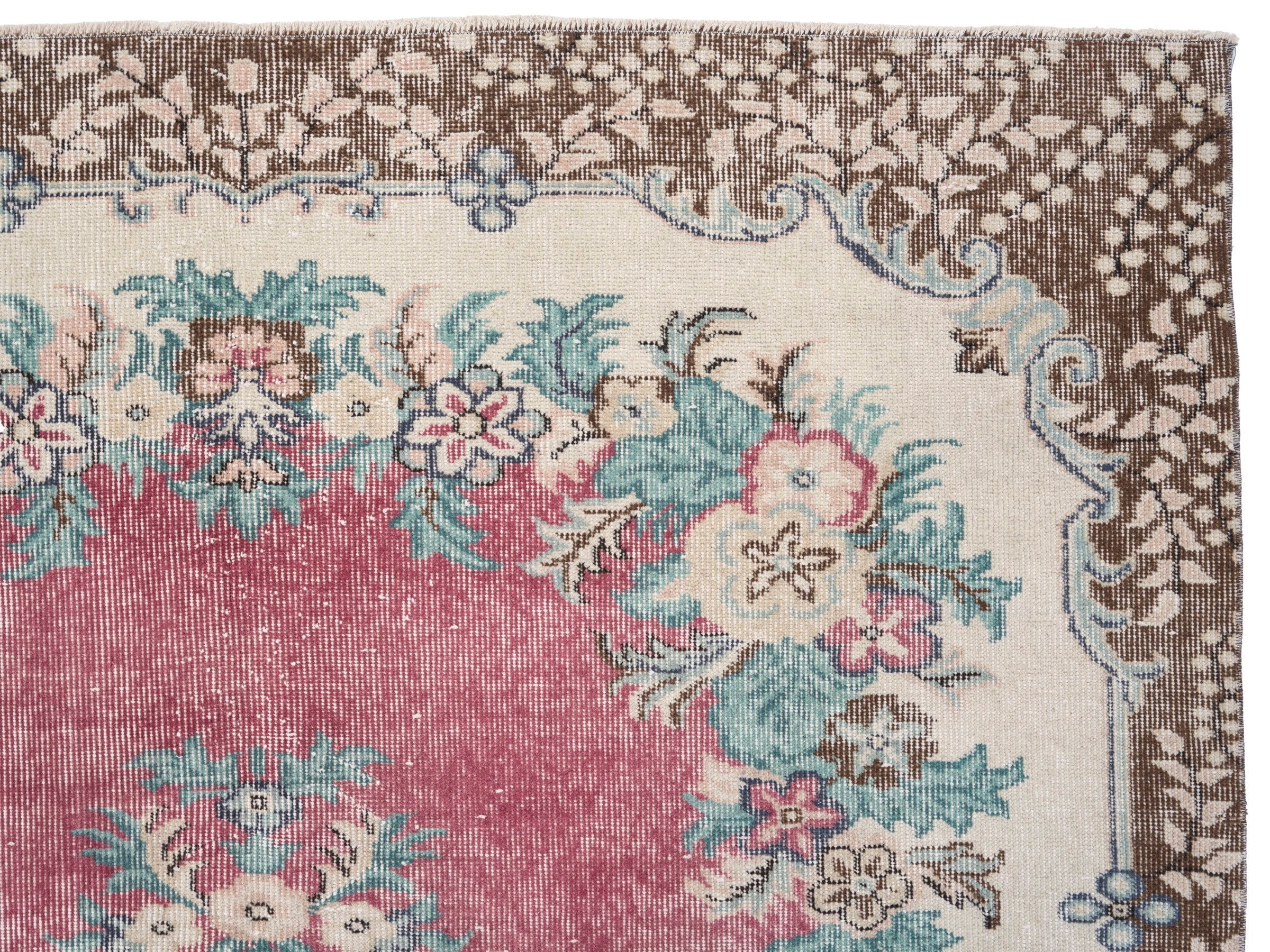 Turkish Isparta area rug in rose and cream, view 8 of 10