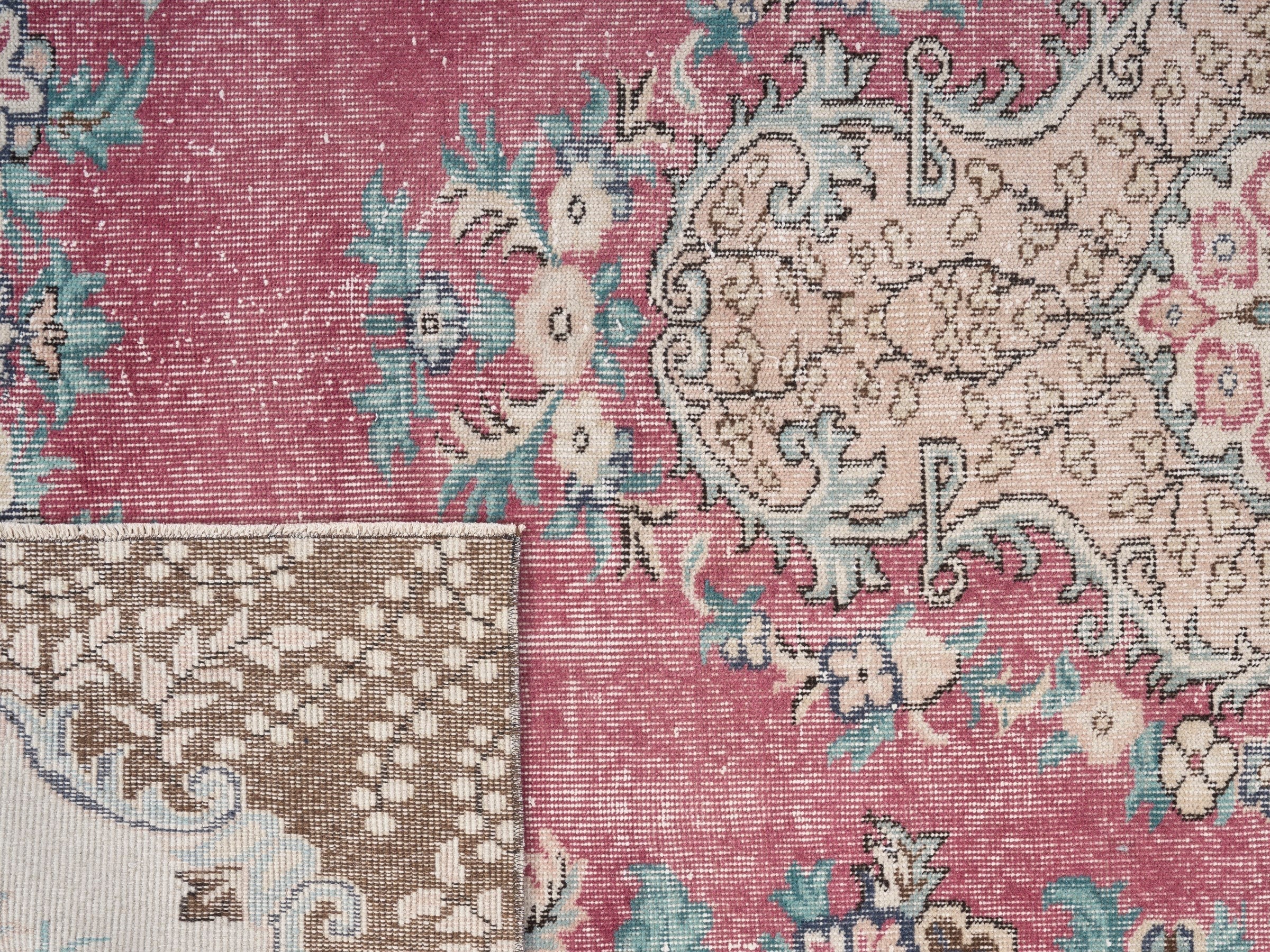 Turkish Isparta area rug in rose and cream, view 10 of 10