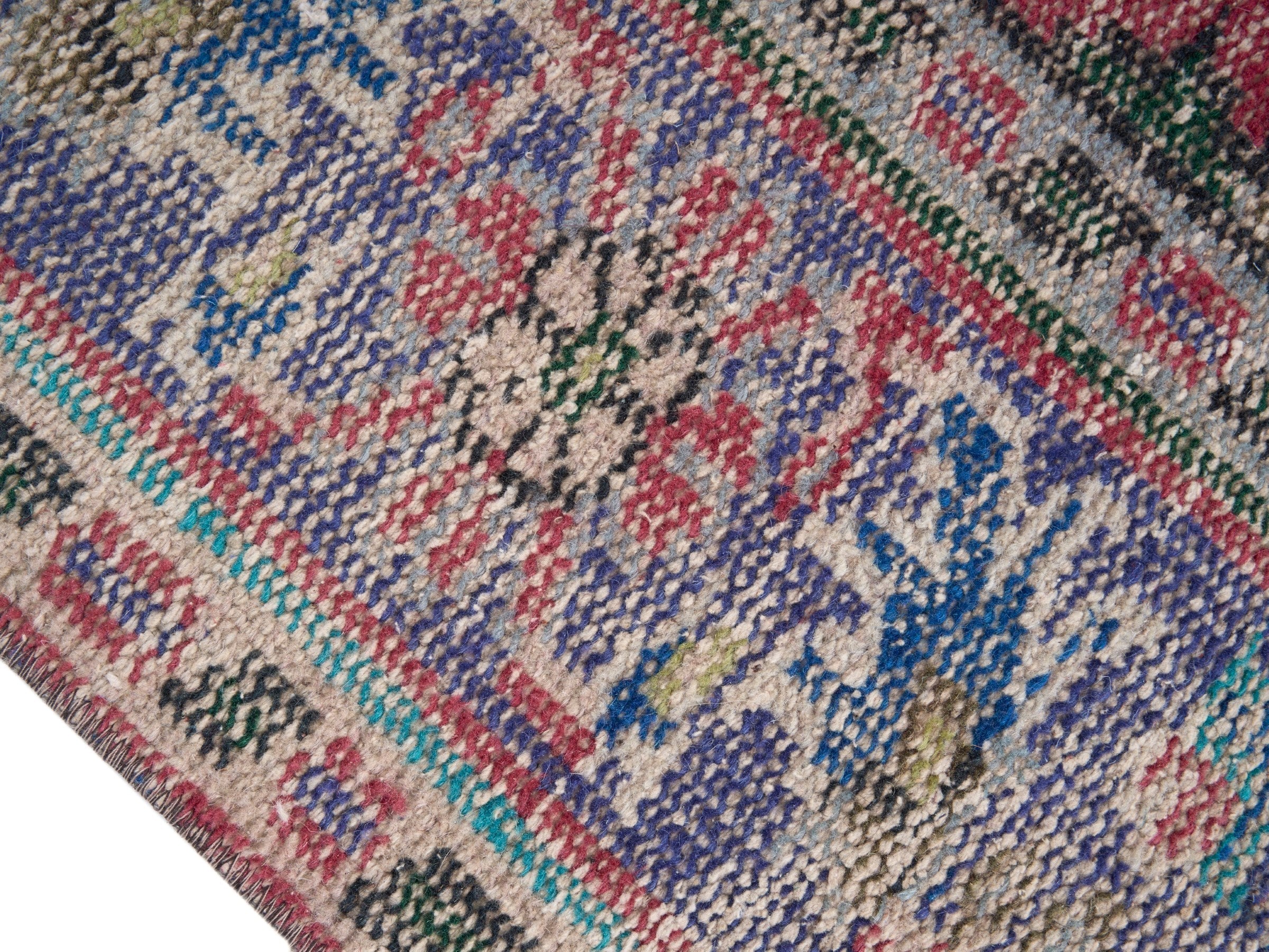 Turkish Manisa area rug in rose and slate blue, view 6 of 10