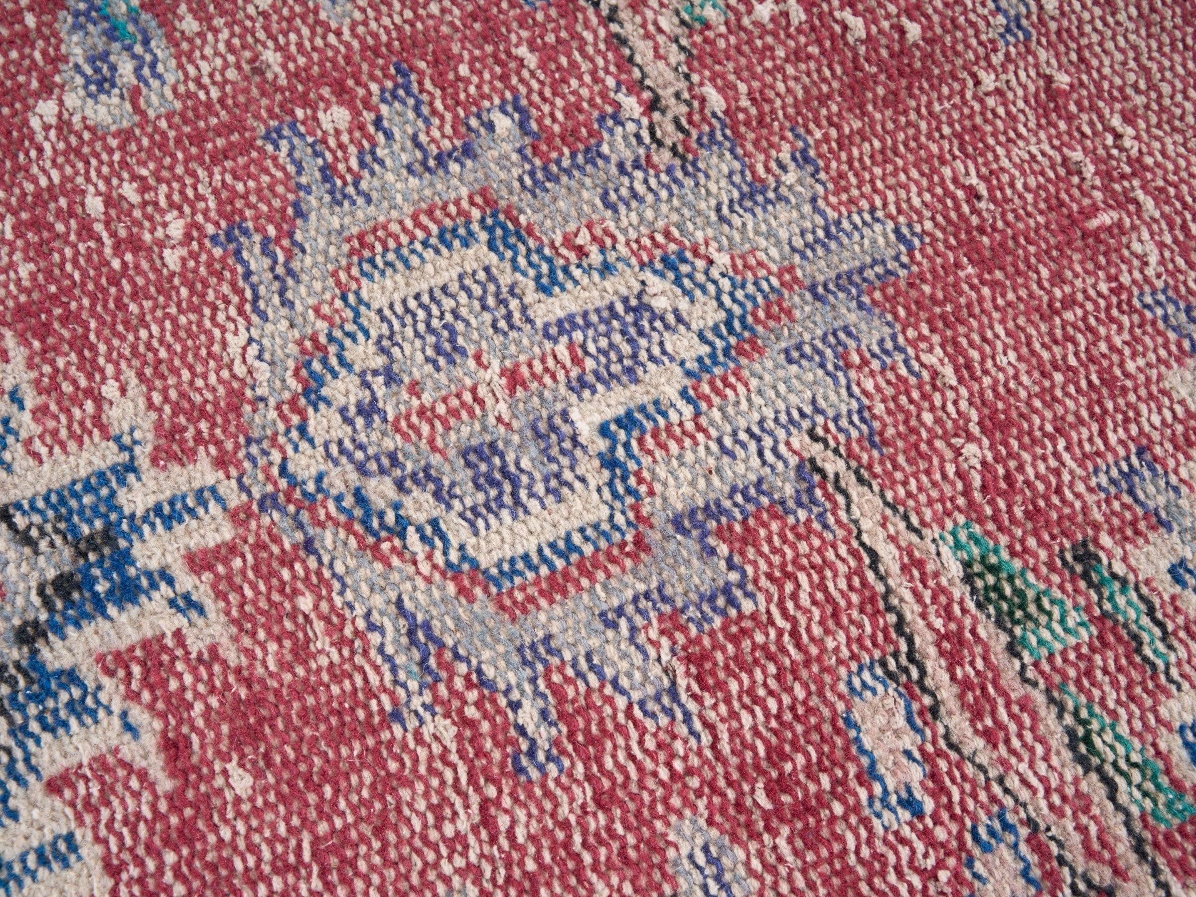Turkish Manisa area rug in rose and slate blue, view 7 of 10