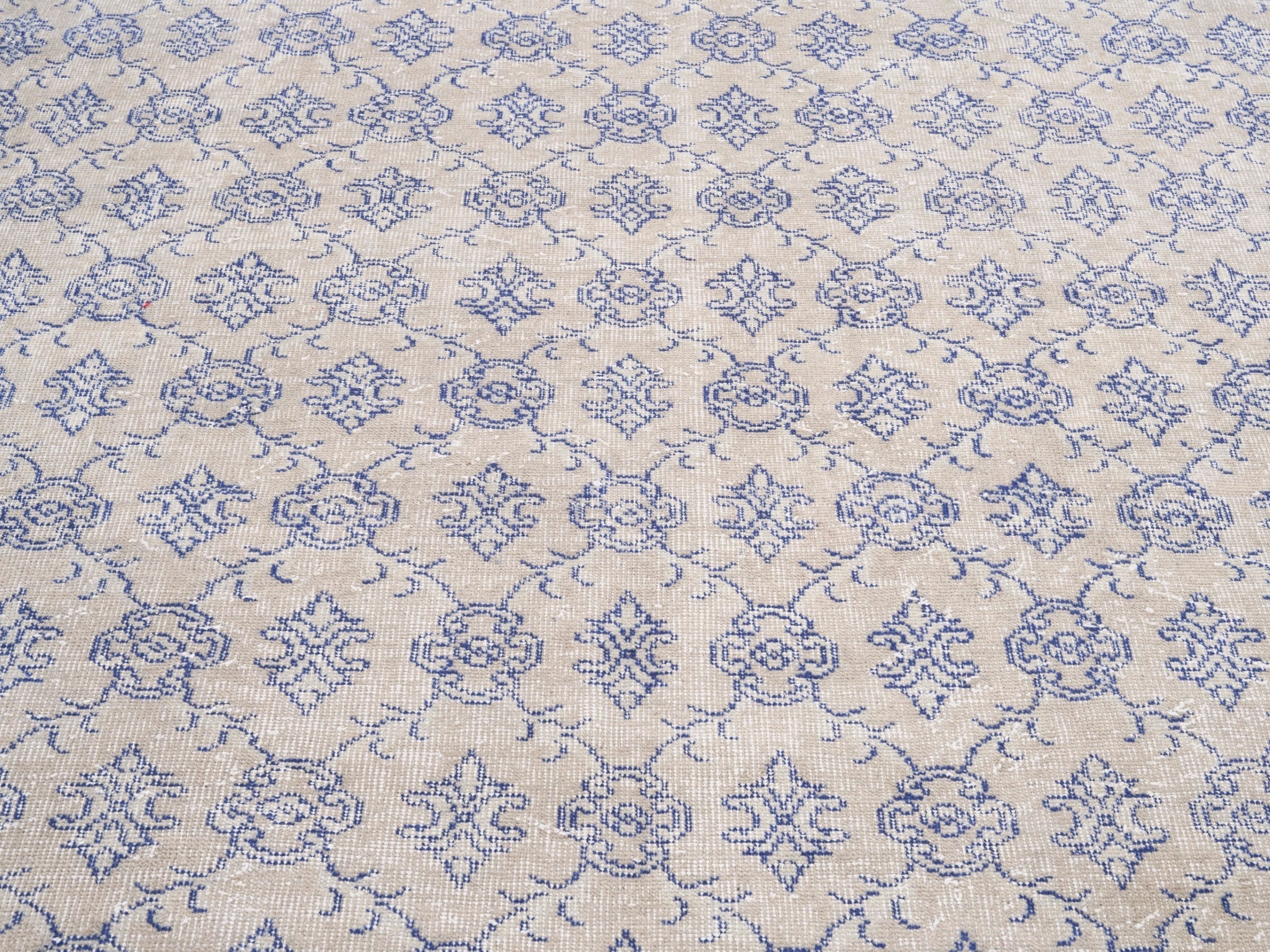 Turkish Isparta area rug in cream and denim, view 3 of 10