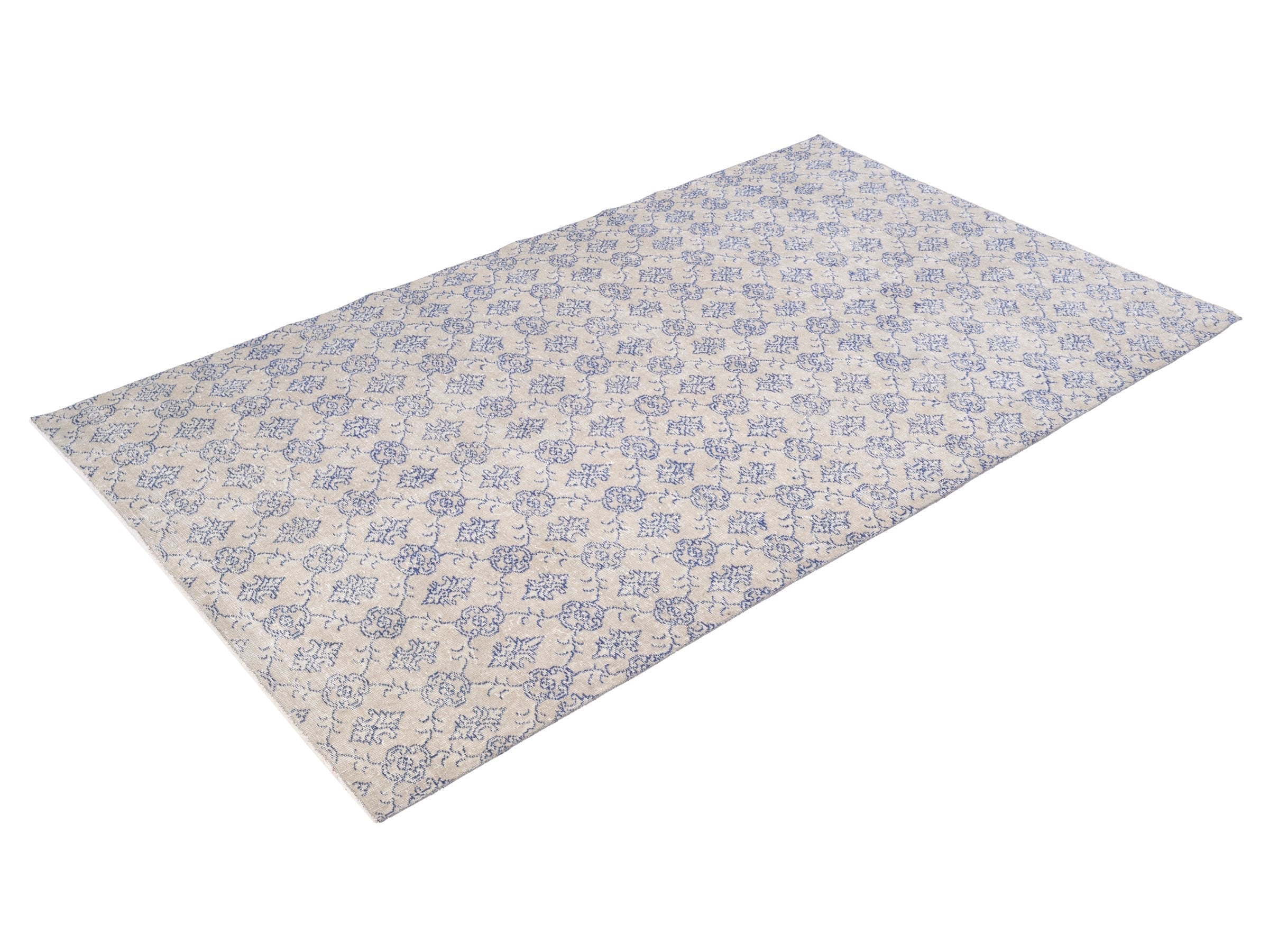 Turkish Isparta area rug in cream and denim, view 4 of 10