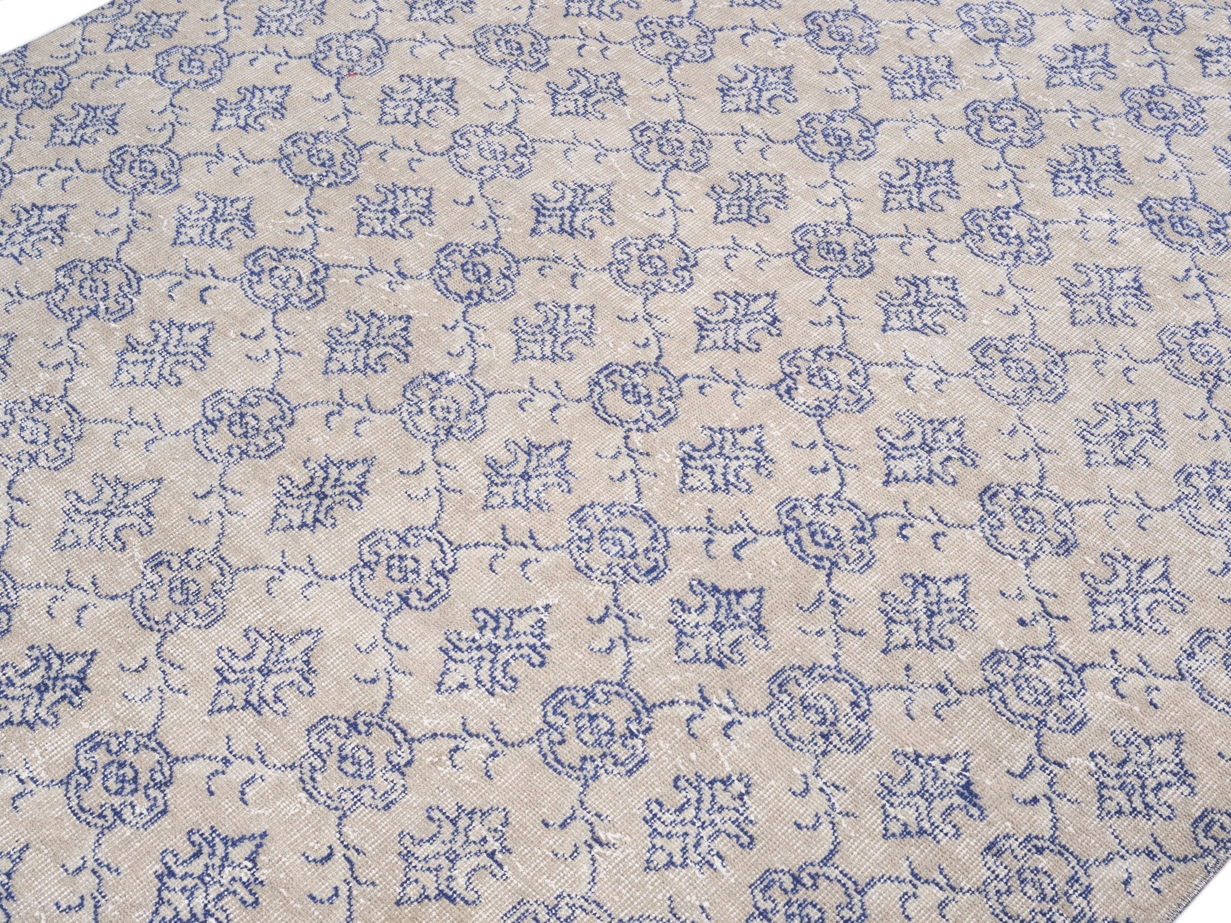 Turkish Isparta area rug in cream and denim, view 5 of 10