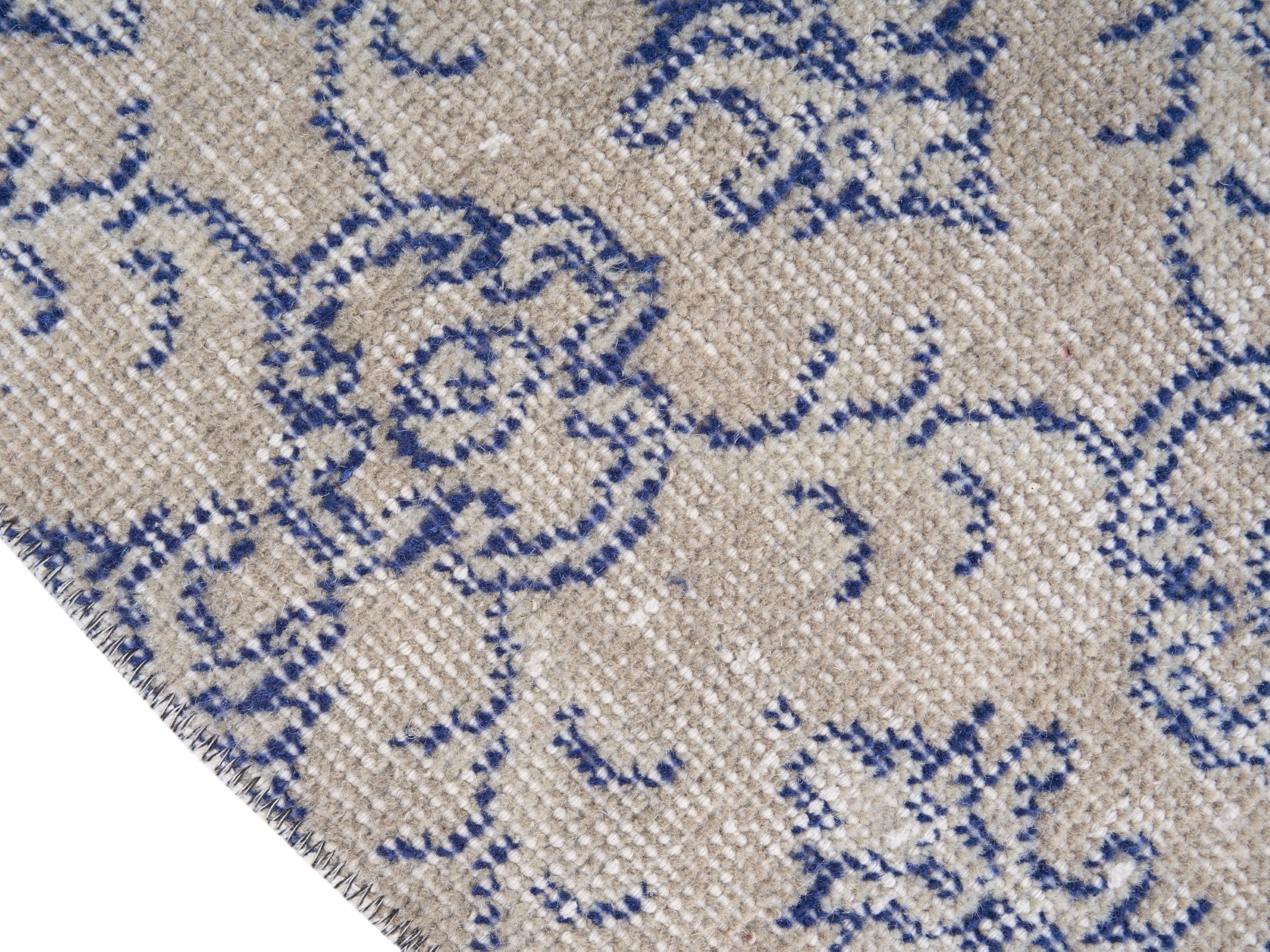 Turkish Isparta area rug in cream and denim, view 6 of 10