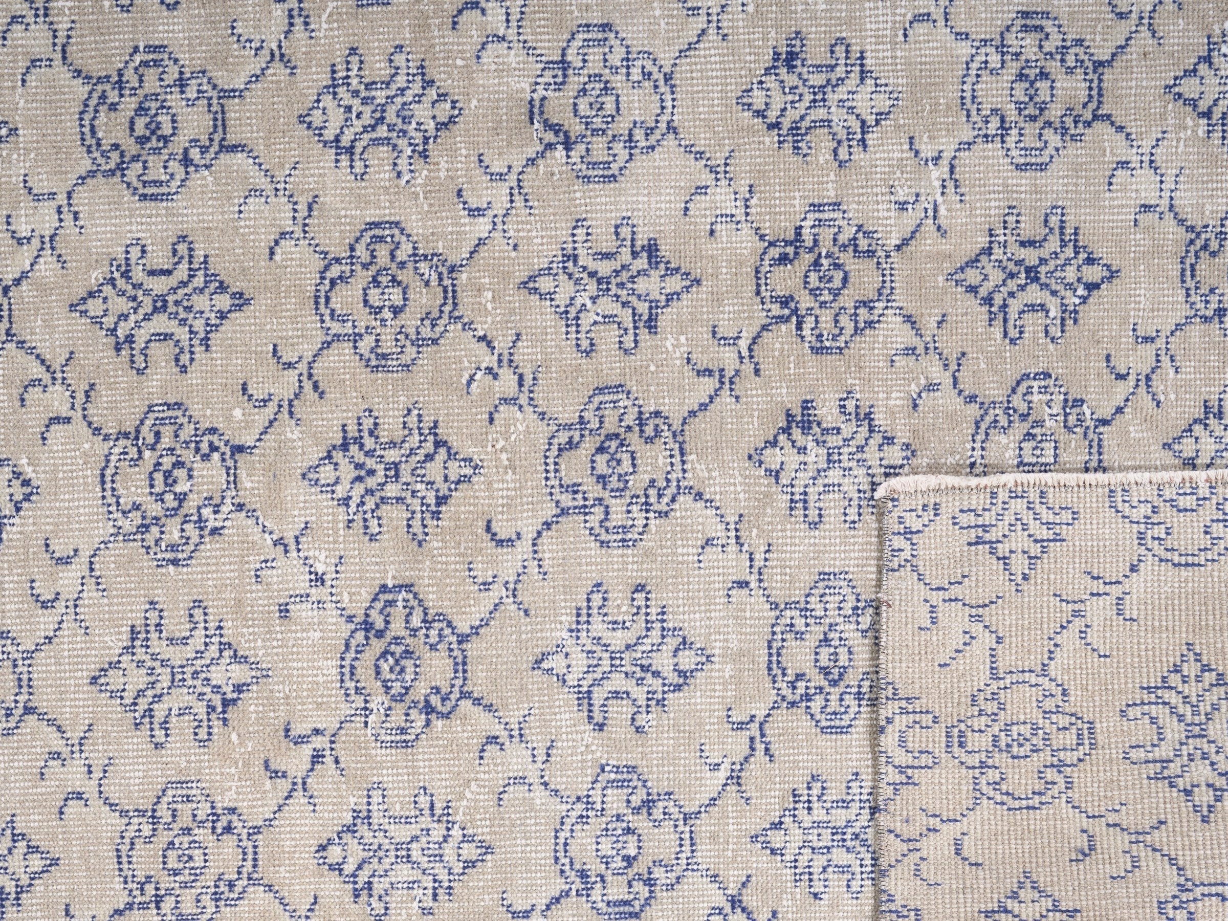 Turkish Isparta area rug in cream and denim, view 10 of 10
