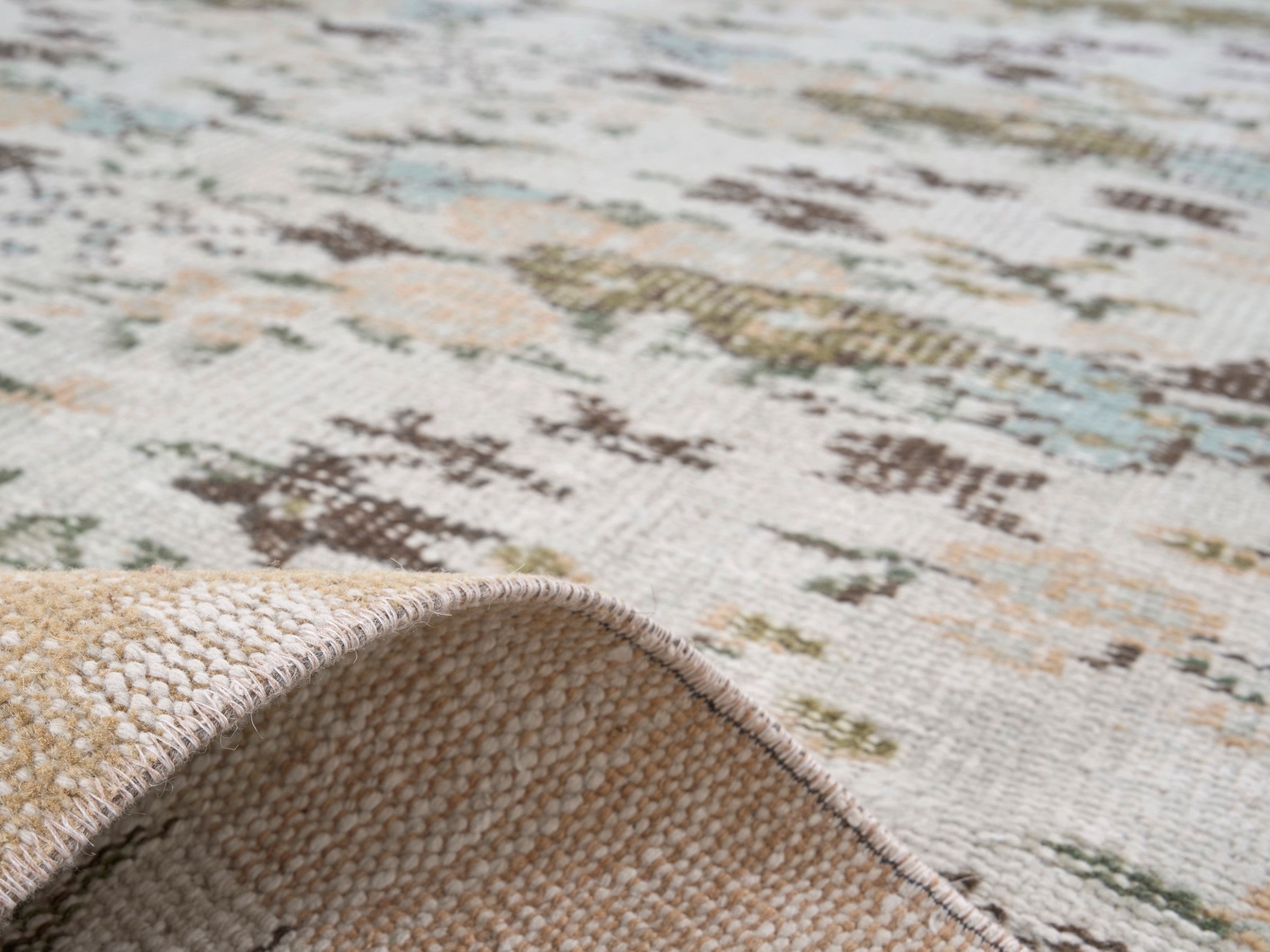 Turkish Manisa area rug in cream and tan, view 9 of 10
