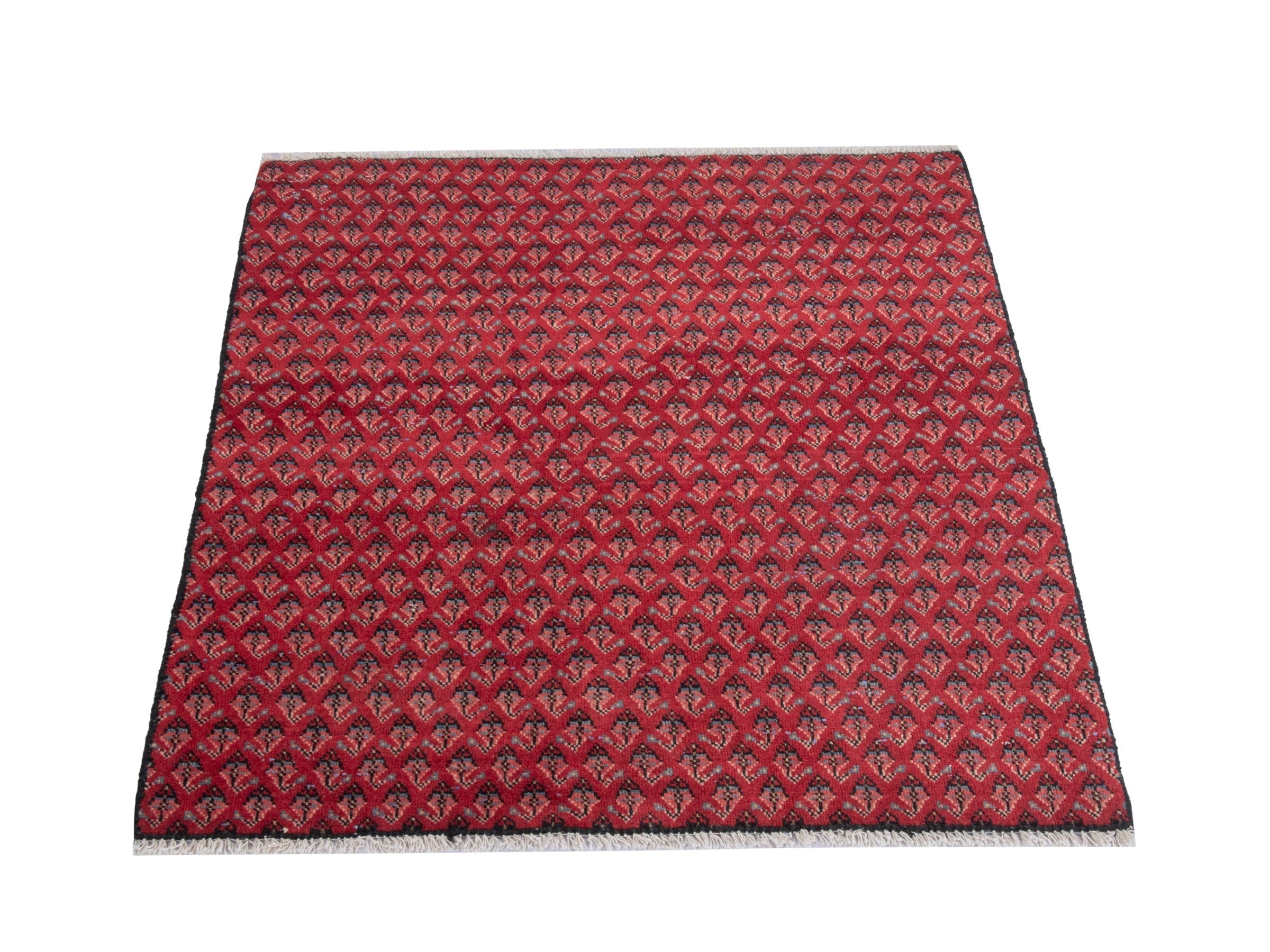 Persian Botteh accent rug in deep red and dusty rose, view 2 of 7