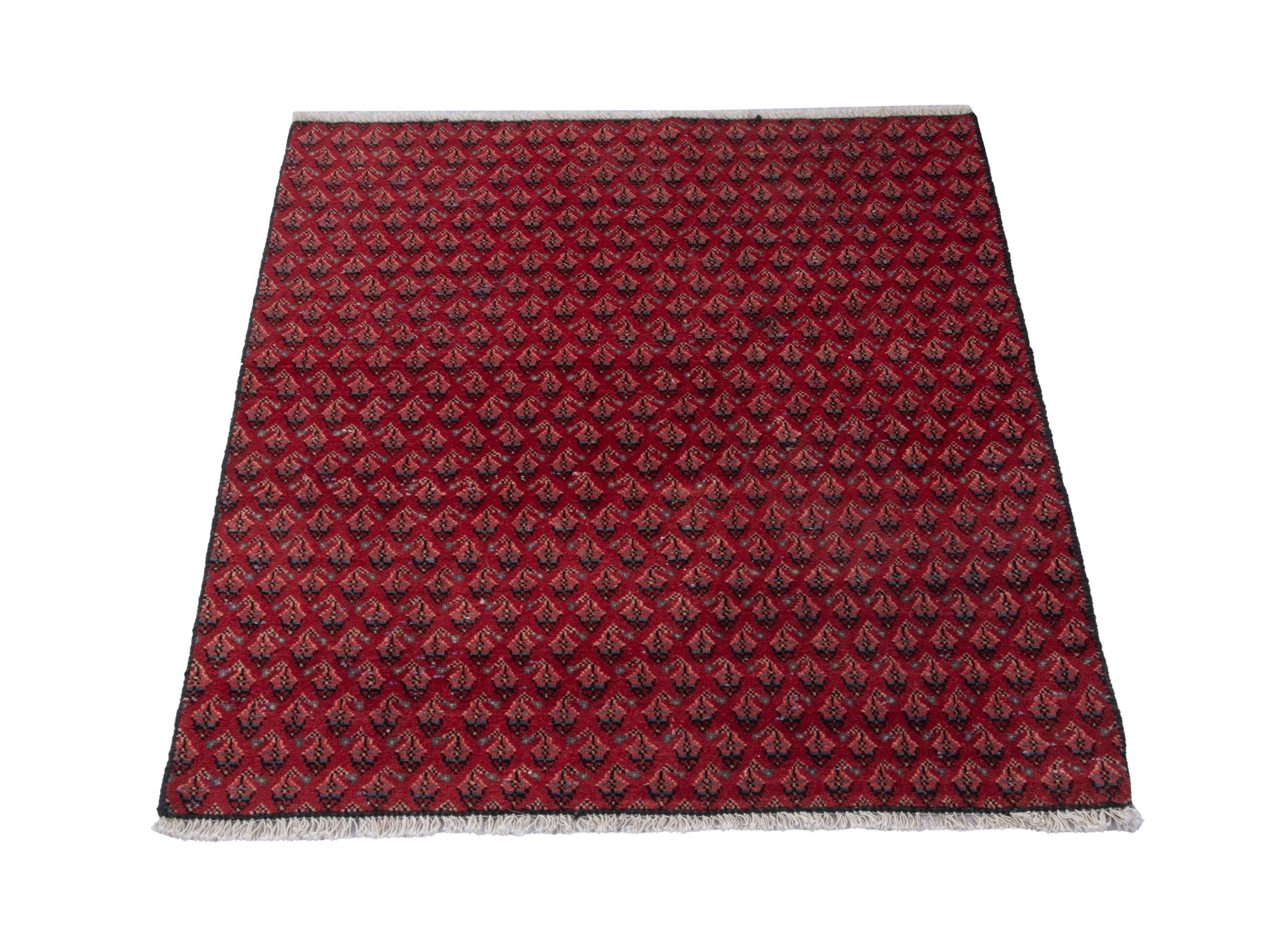 Persian Botteh accent rug in deep red and dusty rose, view 3 of 7