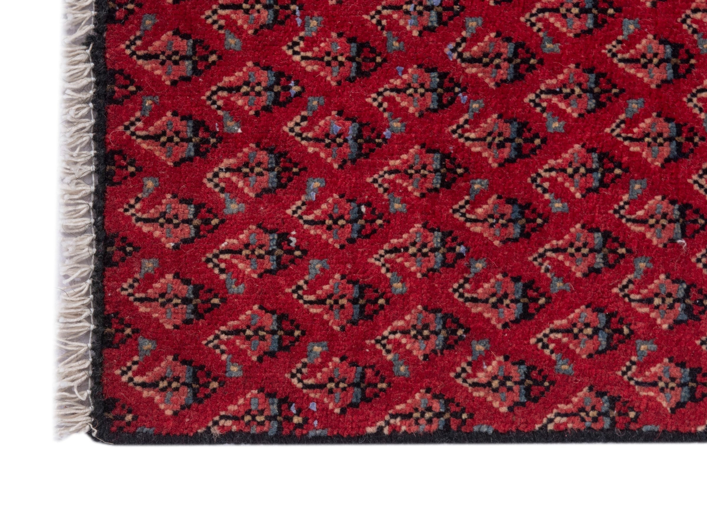 Persian Botteh accent rug in deep red and dusty rose, view 4 of 7