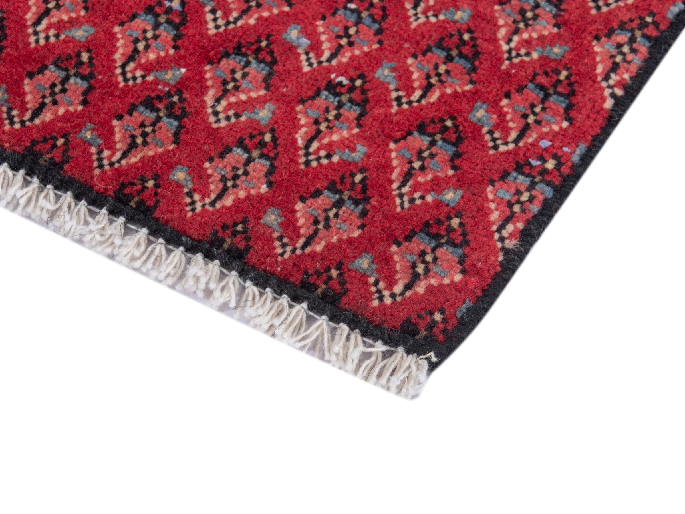 Persian Botteh accent rug in deep red and dusty rose, view 5 of 7