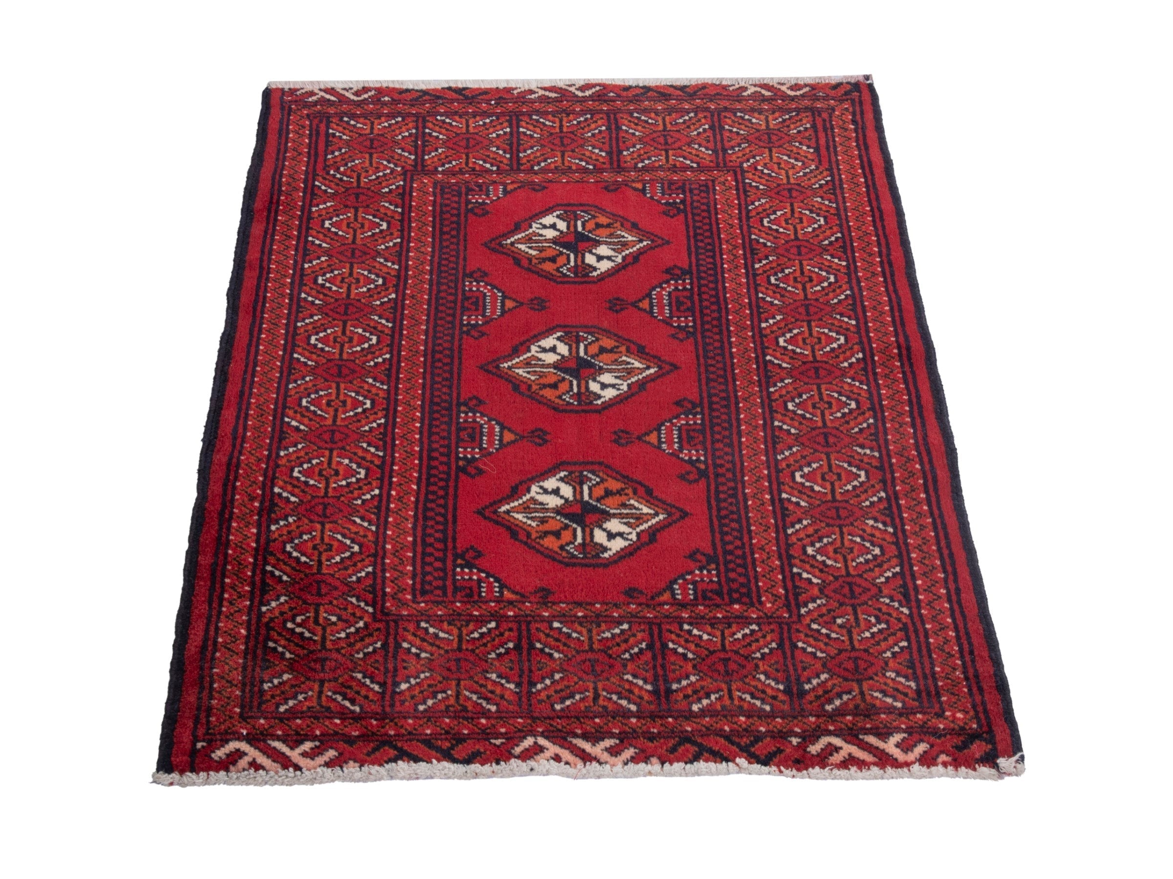 Persian Torkaman accent rug in burgundy and deep red, view 2 of 7
