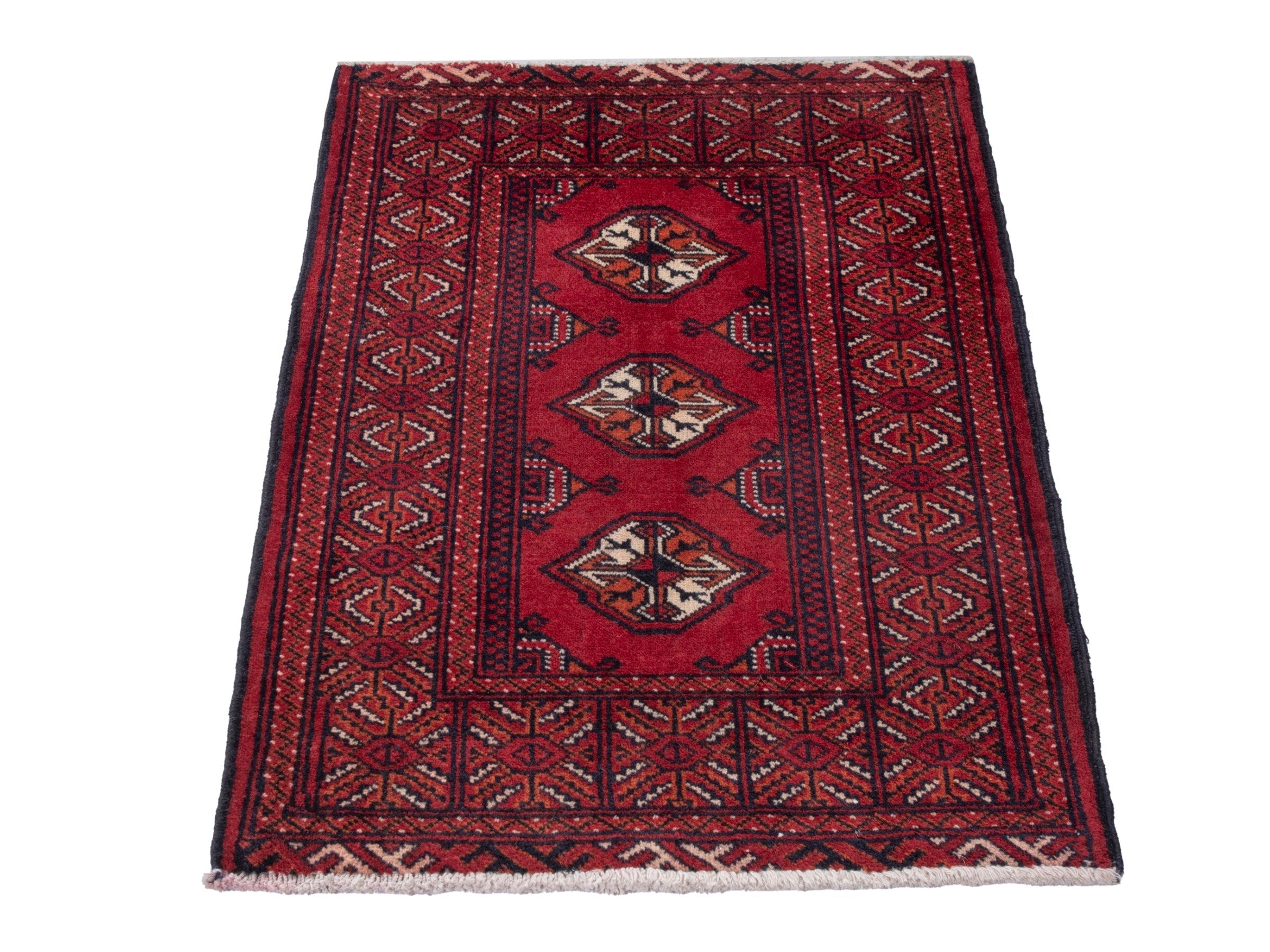 Persian Torkaman accent rug in burgundy and deep red, view 3 of 7