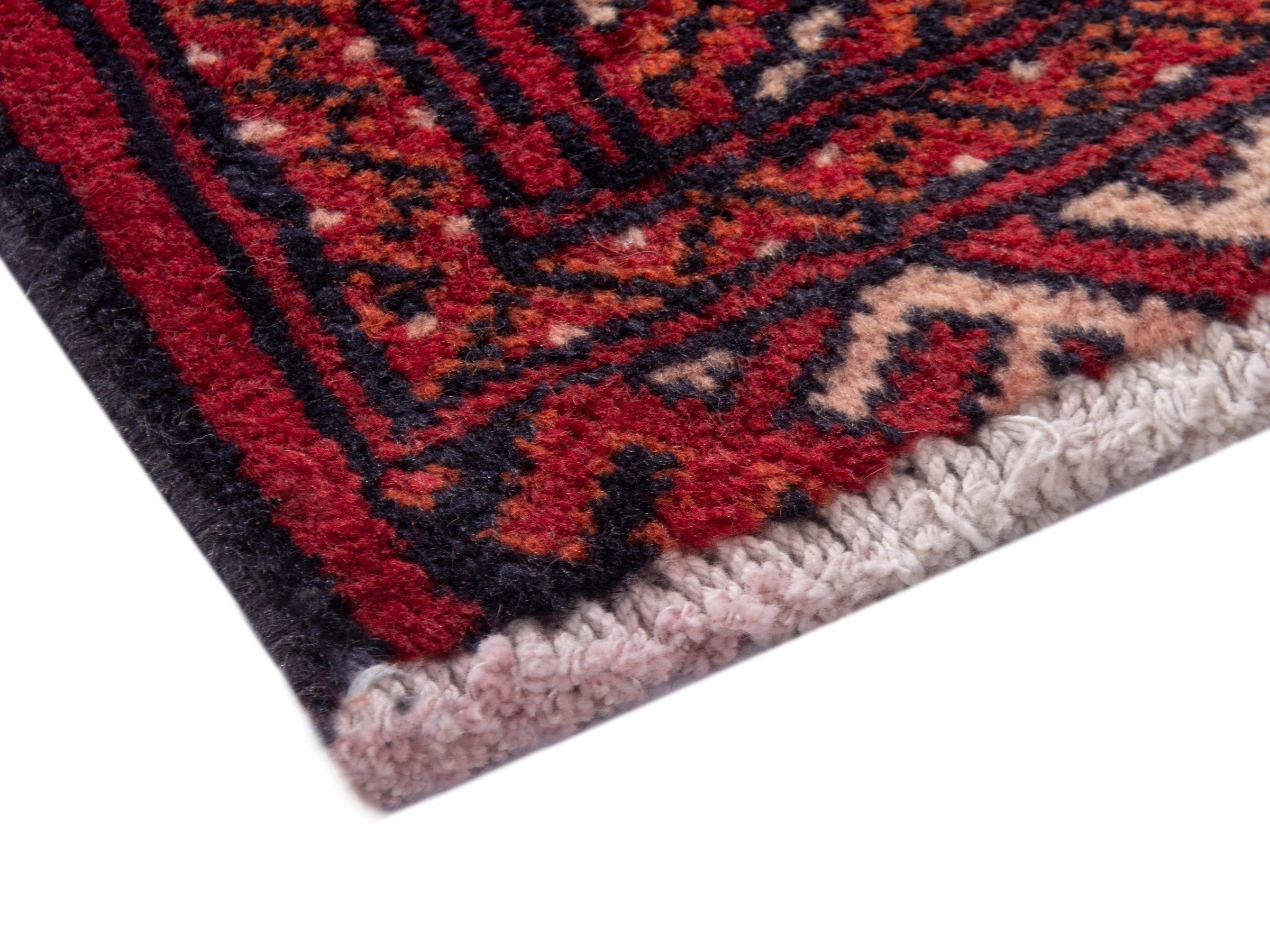 Persian Torkaman accent rug in burgundy and deep red, view 5 of 7