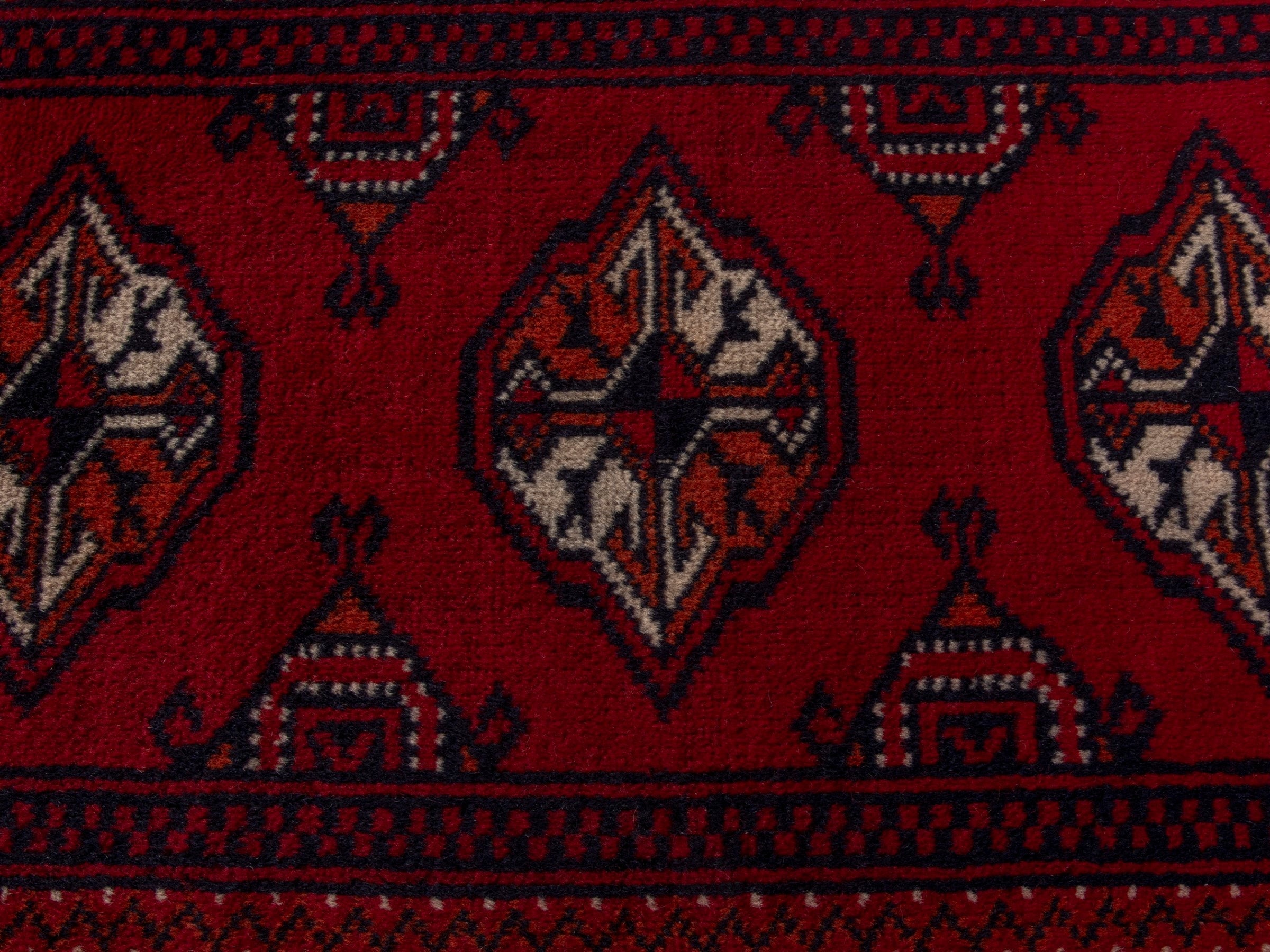Persian Torkaman accent rug in burgundy and deep red, view 6 of 7