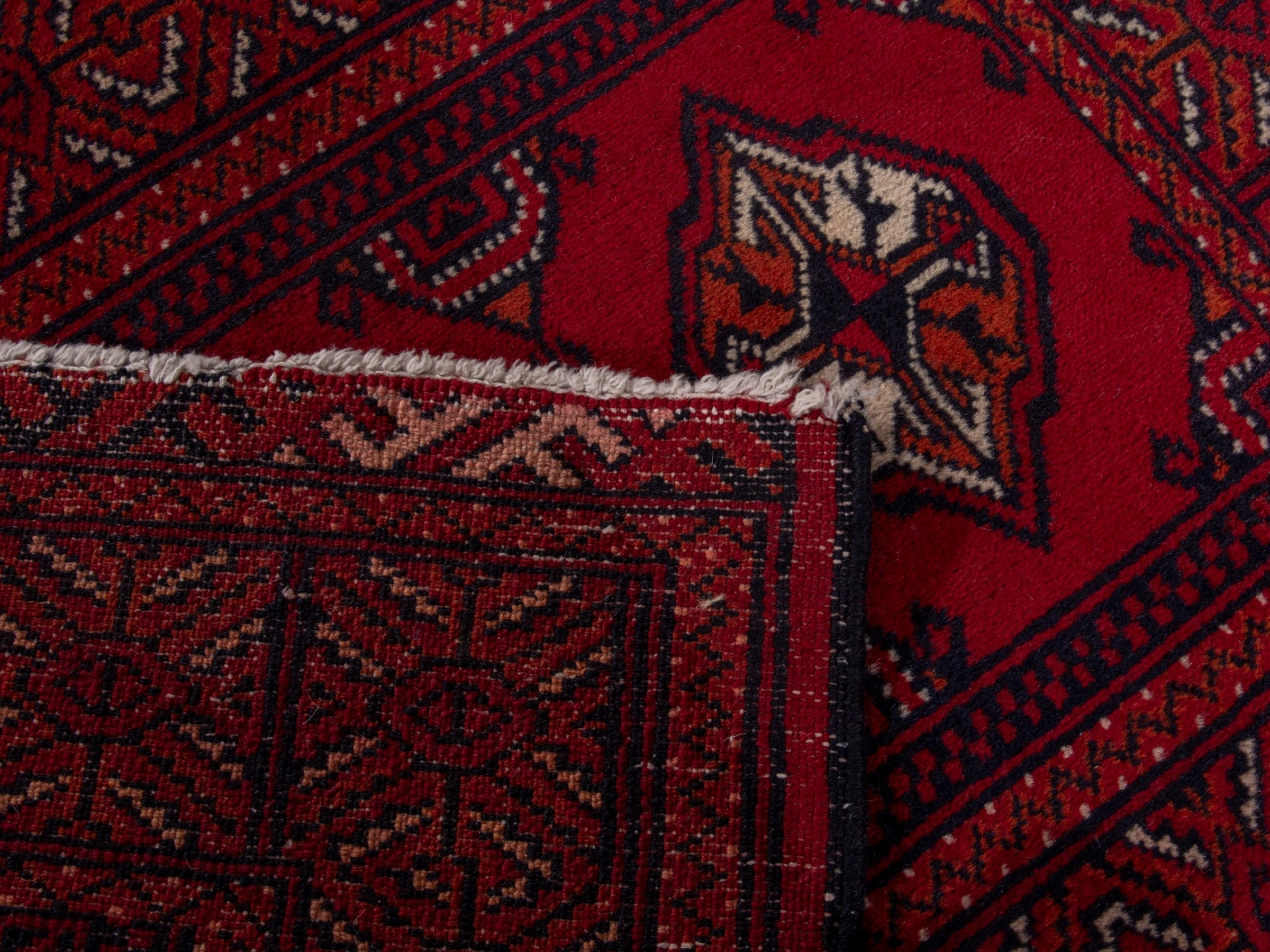 Persian Torkaman accent rug in burgundy and deep red, view 7 of 7