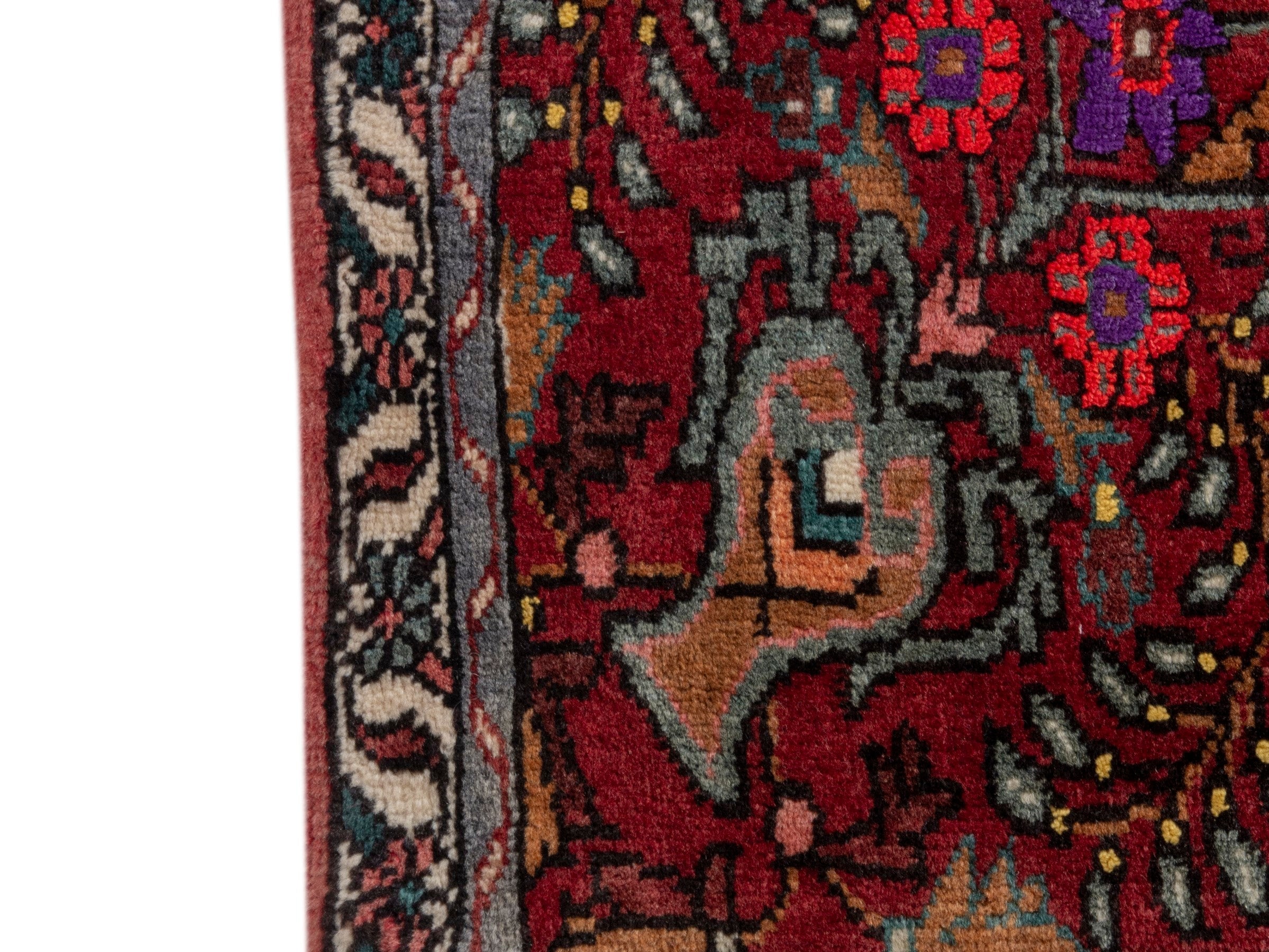 Persian Bijar accent rug in deep red and cream, view 4 of 7